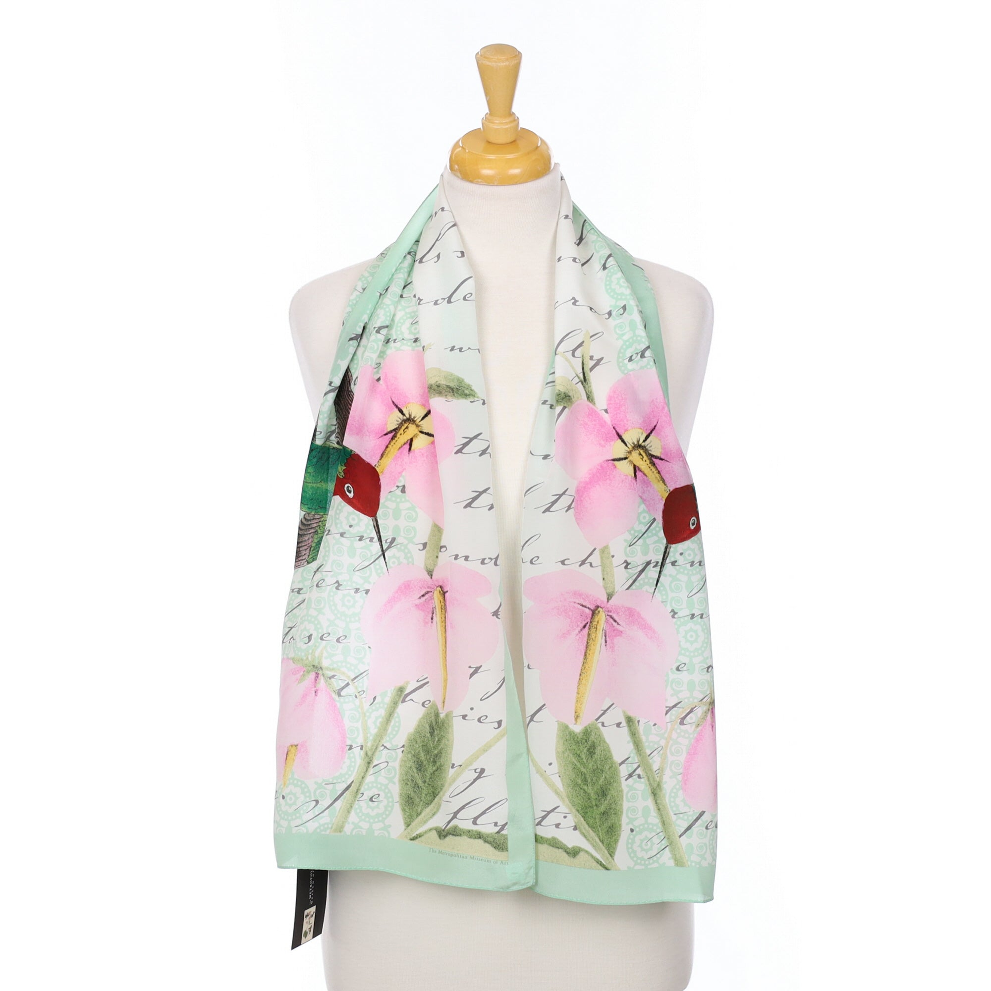 Brand New Green and Pink Long Silk Scarf