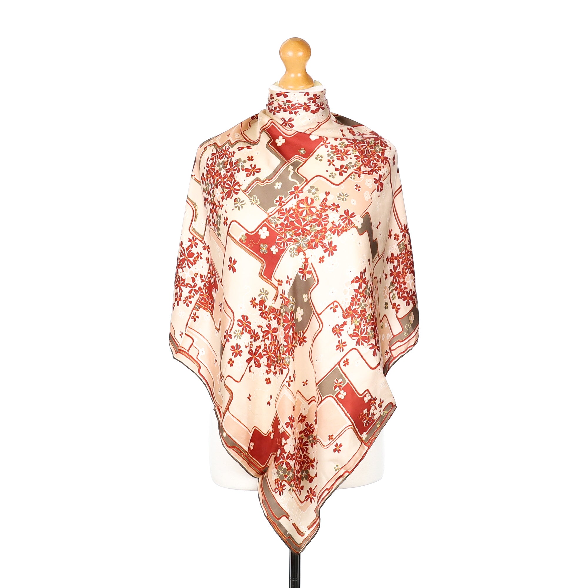 1970’s Richard Allan Pink, Red and Khaki Vintage Silk Scarf
