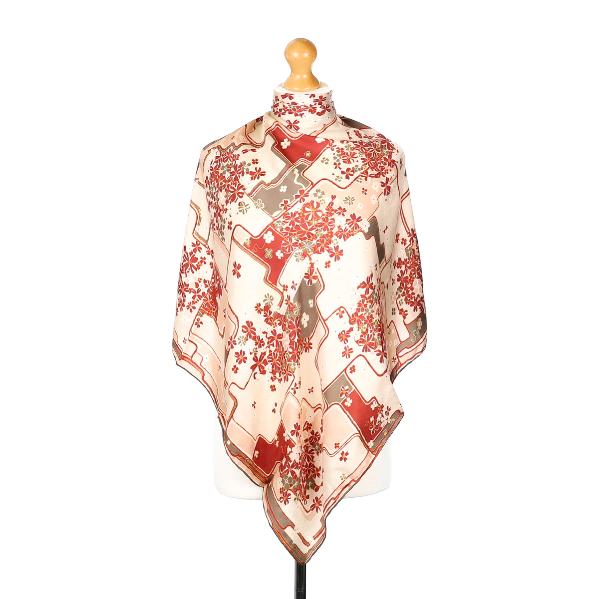 1970’s Richard Allan Pink, Red and Khaki Vintage Silk Scarf