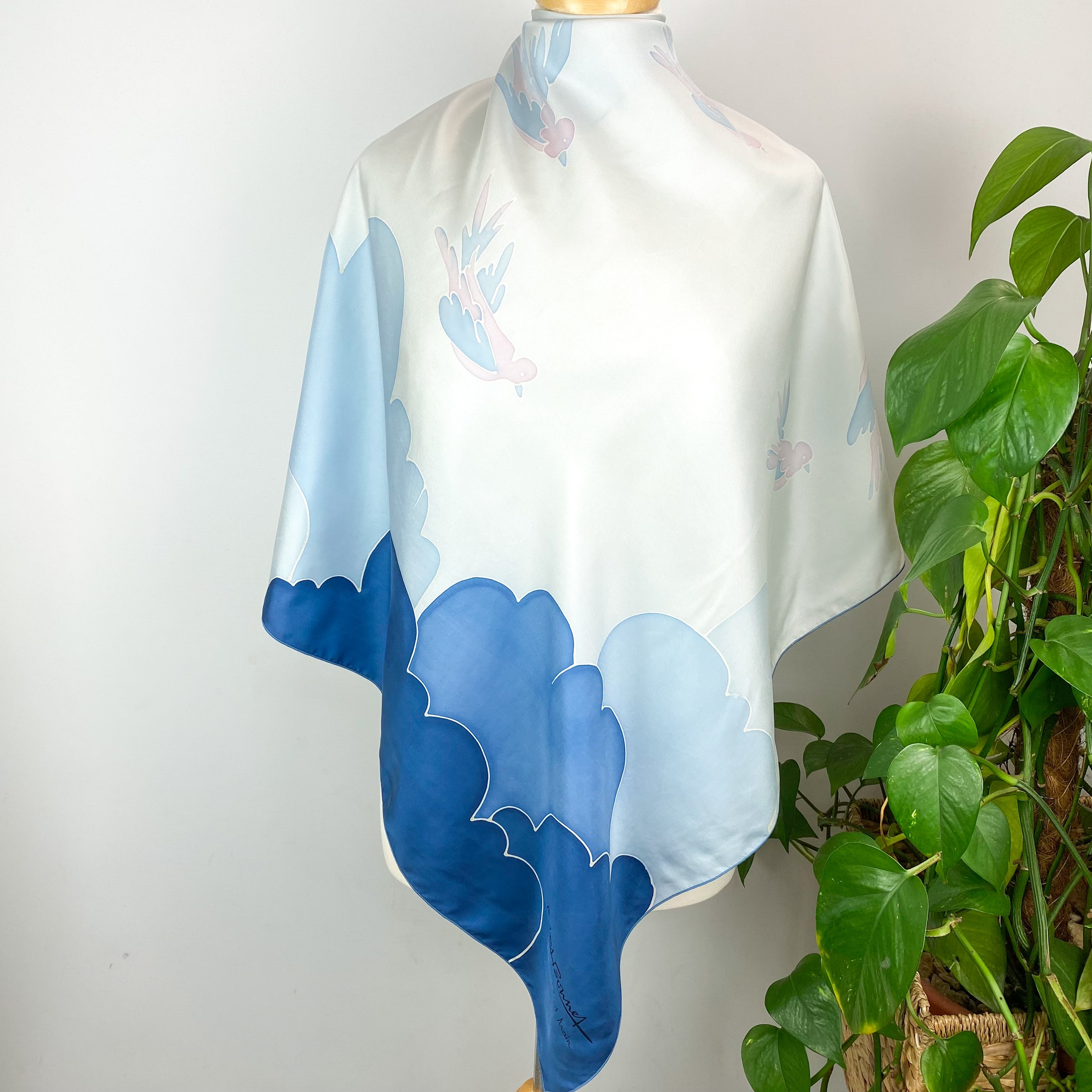 Robert Bonnet Blue and White Silk Scarf