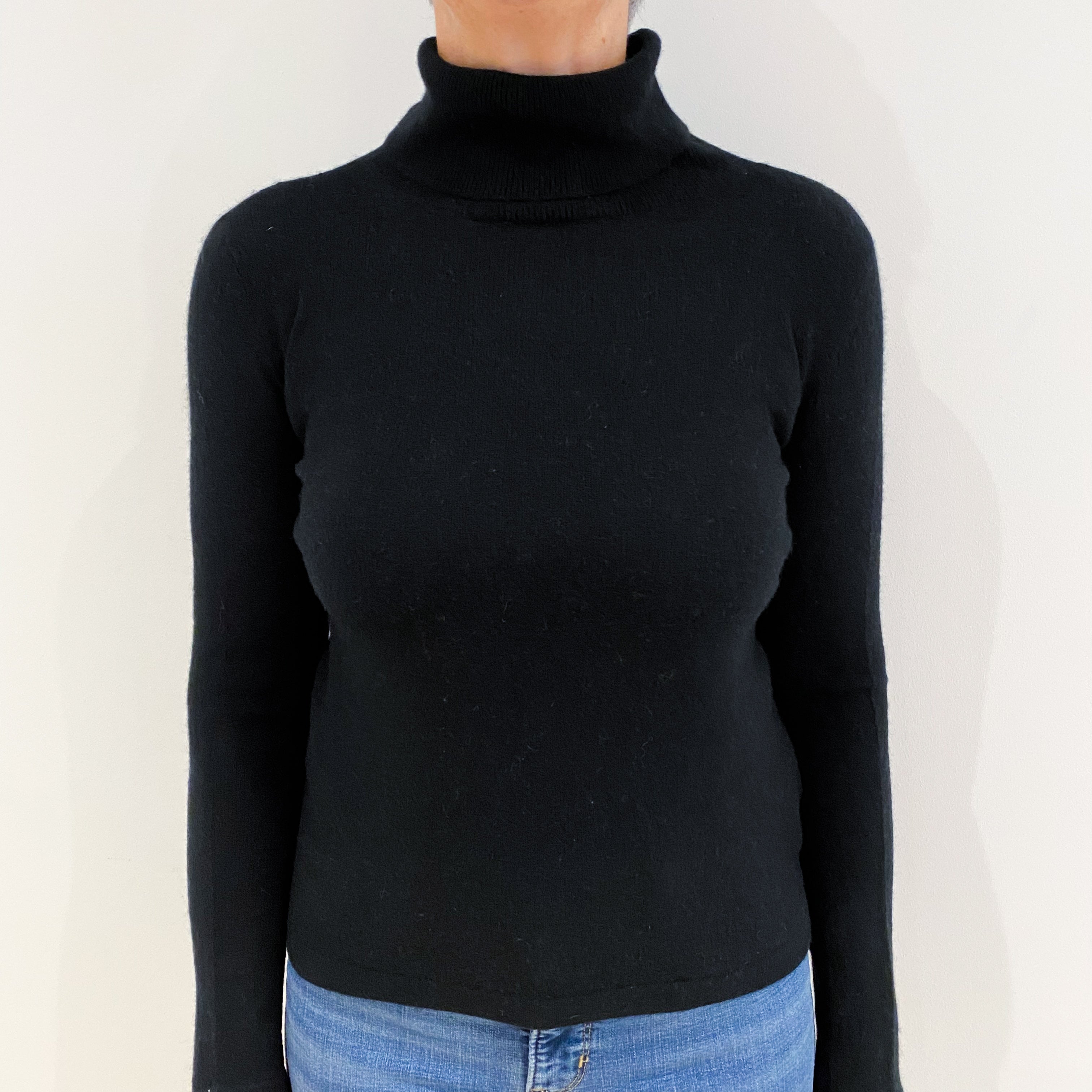 Black Cashmere Polo Neck Jumper Medium