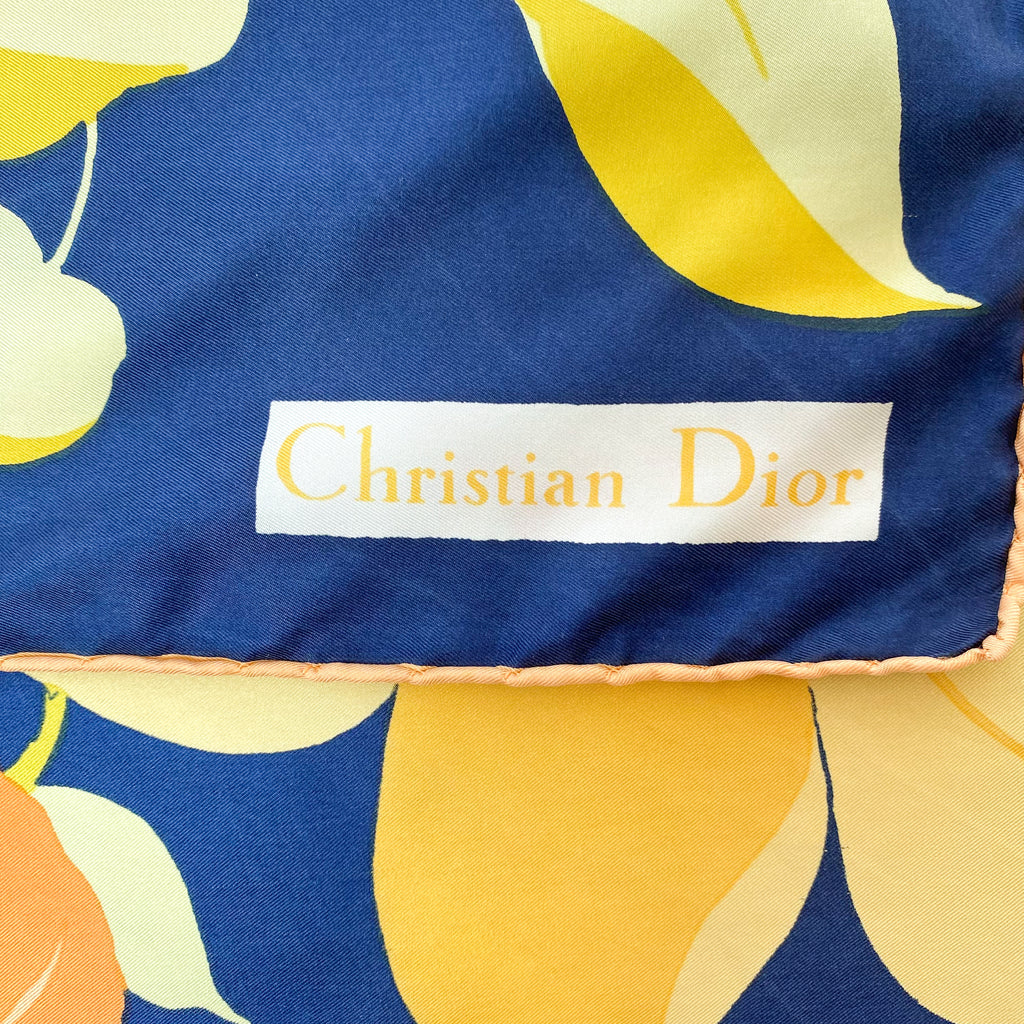 1970s Christian Dior Floral Vintage Silk Scarf
