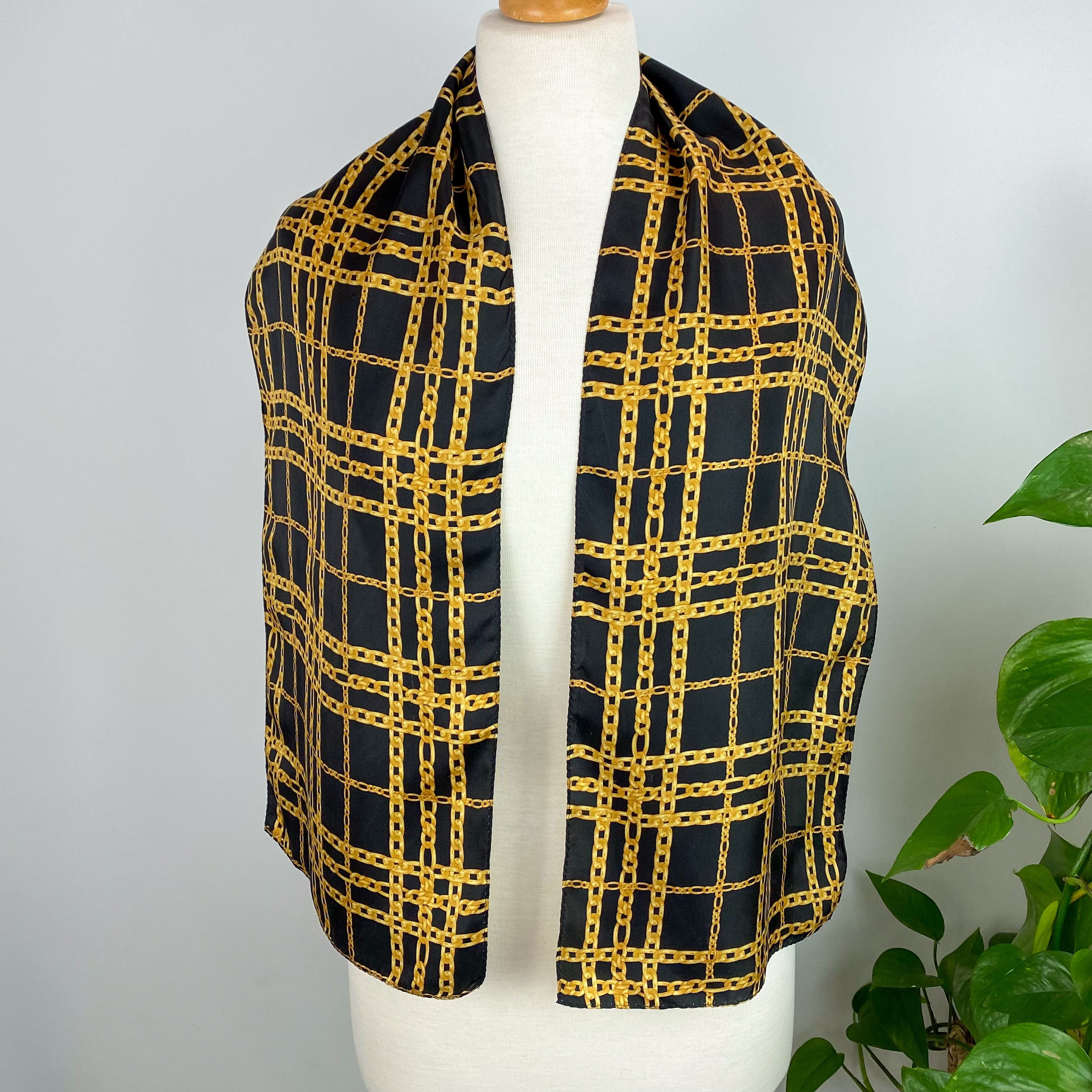 Jones Long Black and Gold Silk Scarf