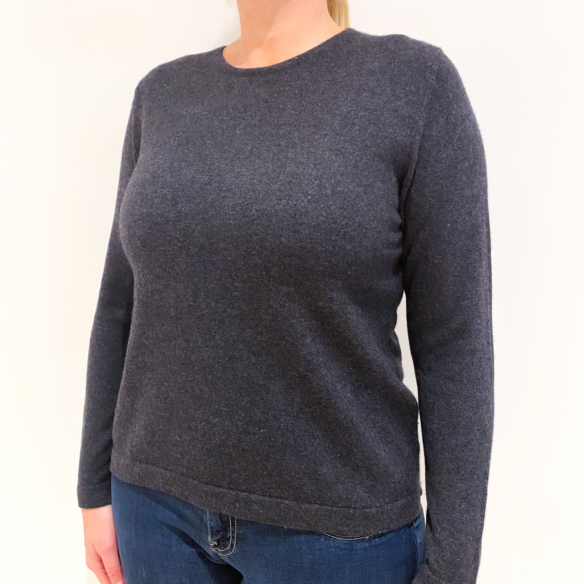 Charcoal Grey Cashmere Crew Neck Jumper Large
