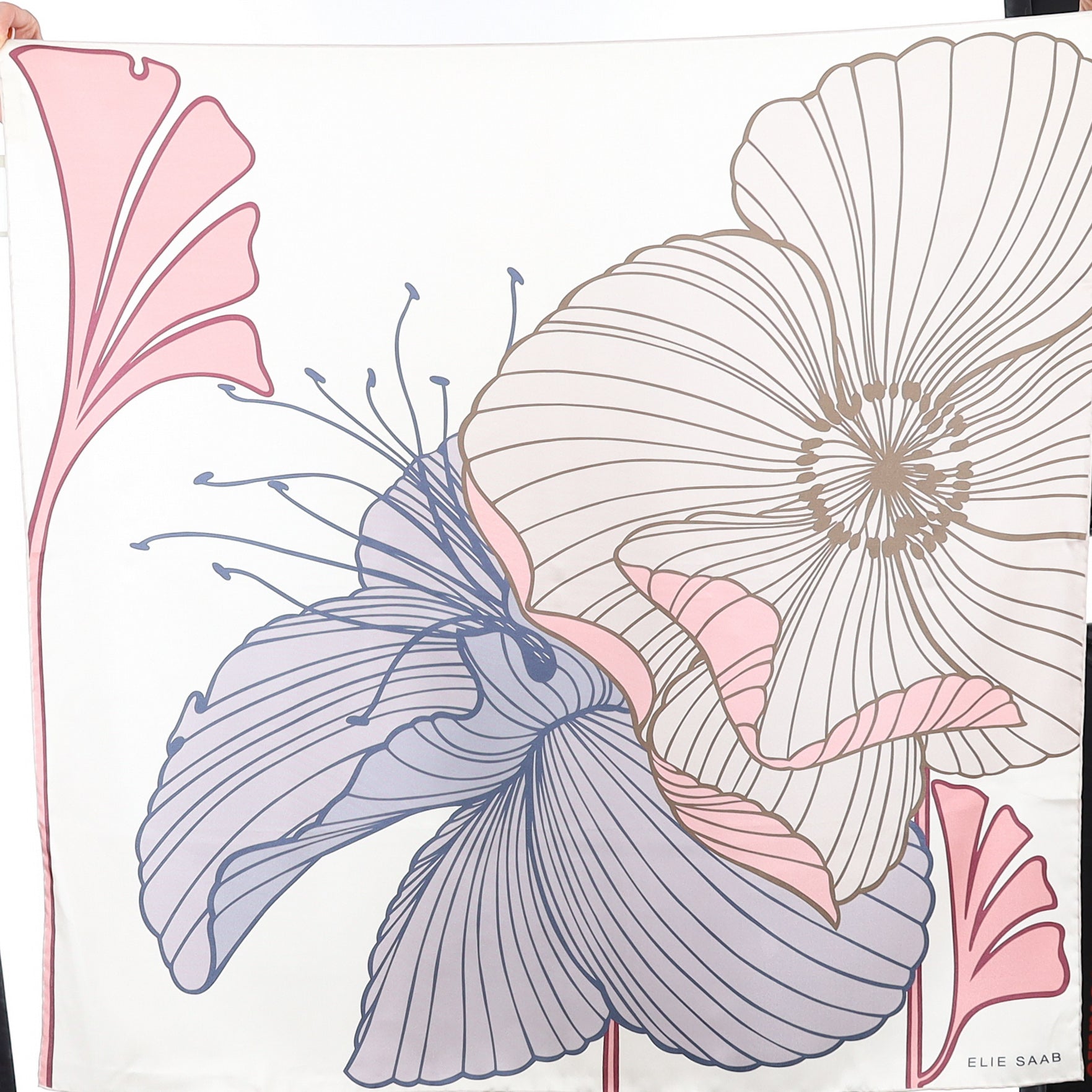 Brand New Elie Saab Cream Floral Silk Scarf