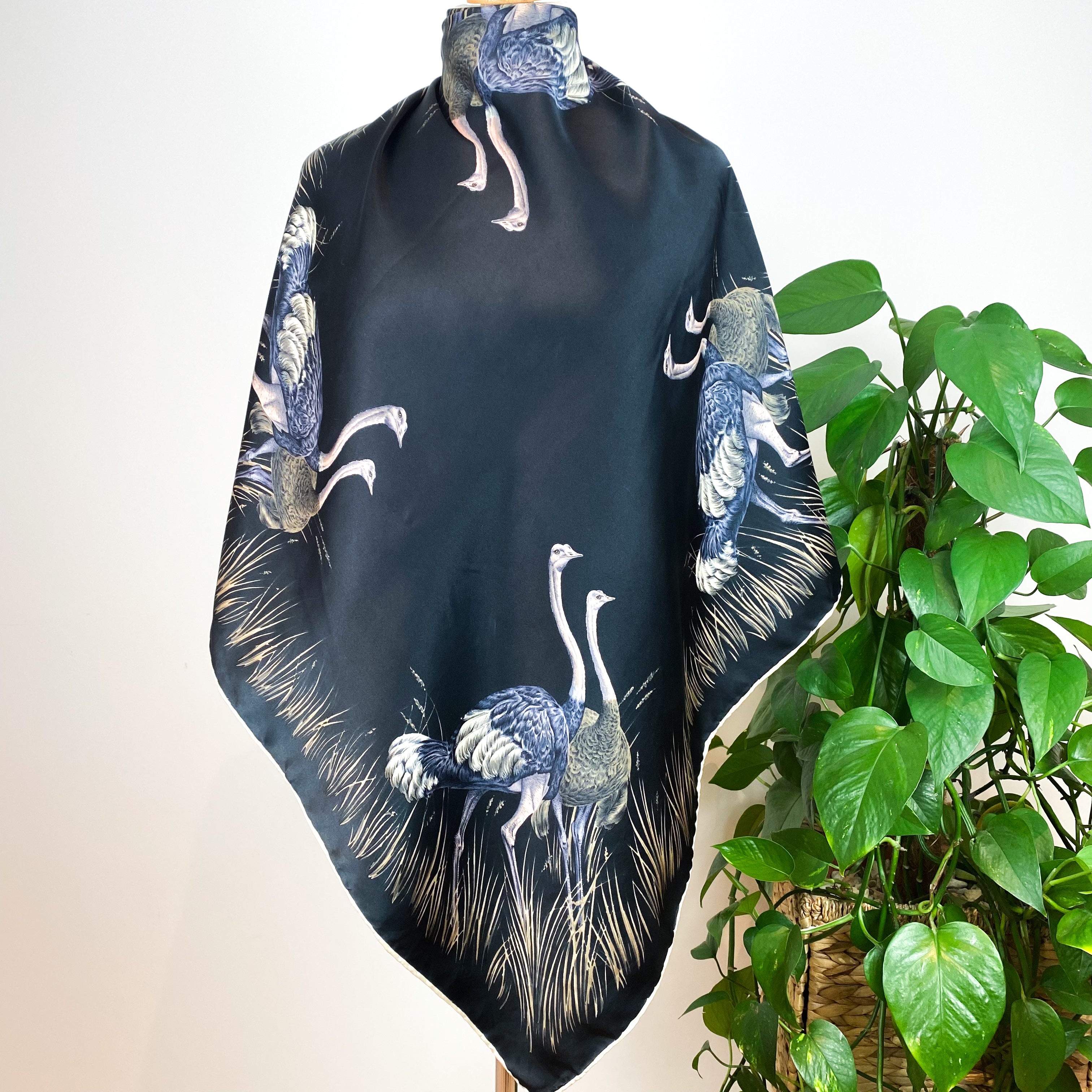 1970s Ostrich Design Italian Vintage Silk Scarf