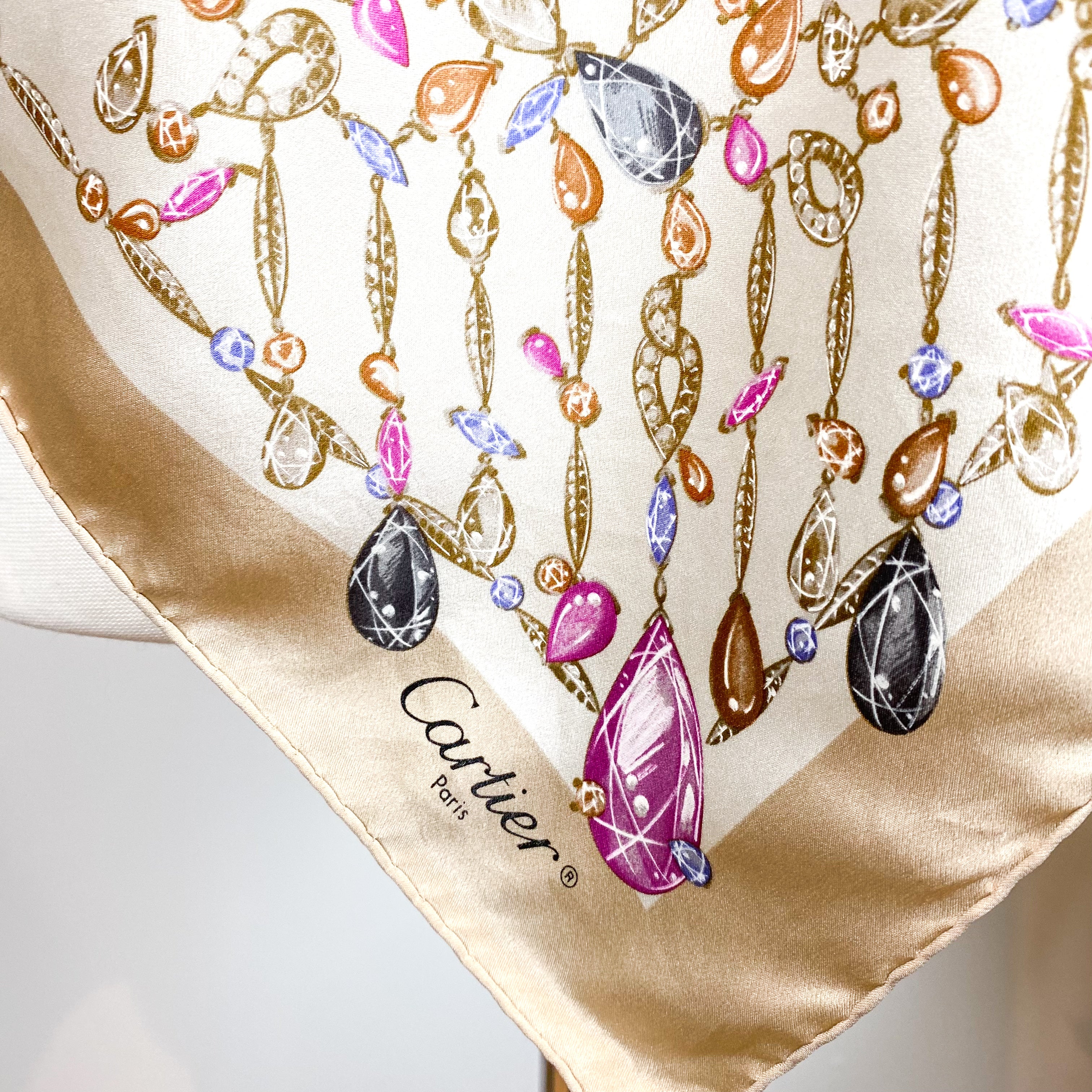 Stunning Cartier Jewel Designer Italian Silk Scarf