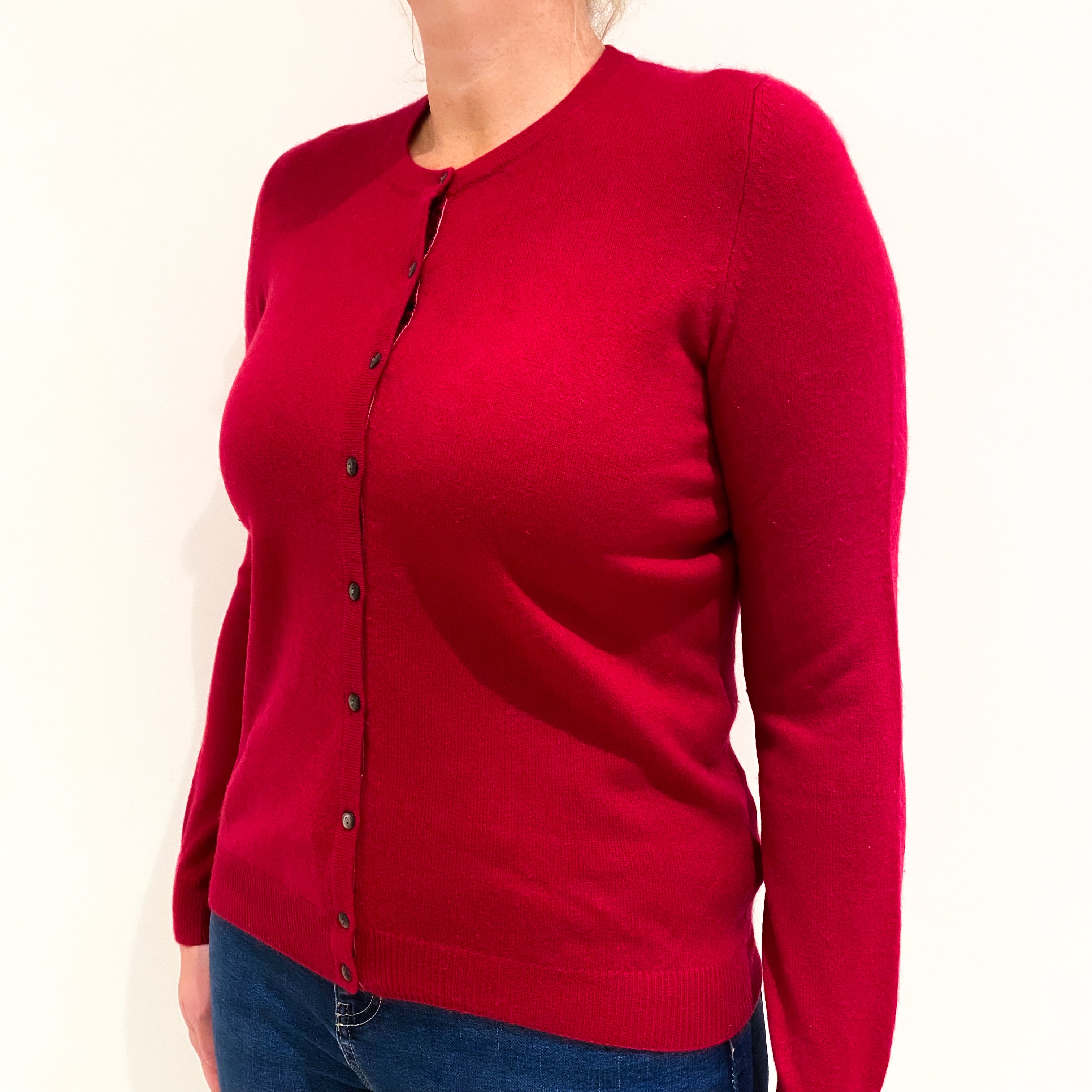 Cherry Pink Cashmere Crew Neck Cardigan Large