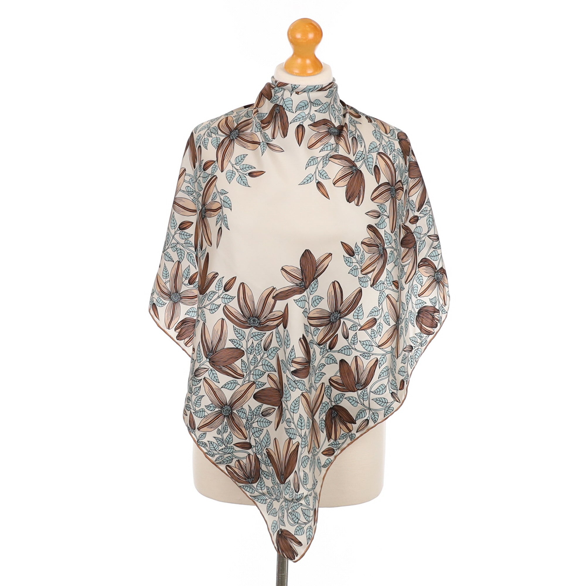 Jacqmar Taupe & Aqua Floral Vintage Silk Scarf