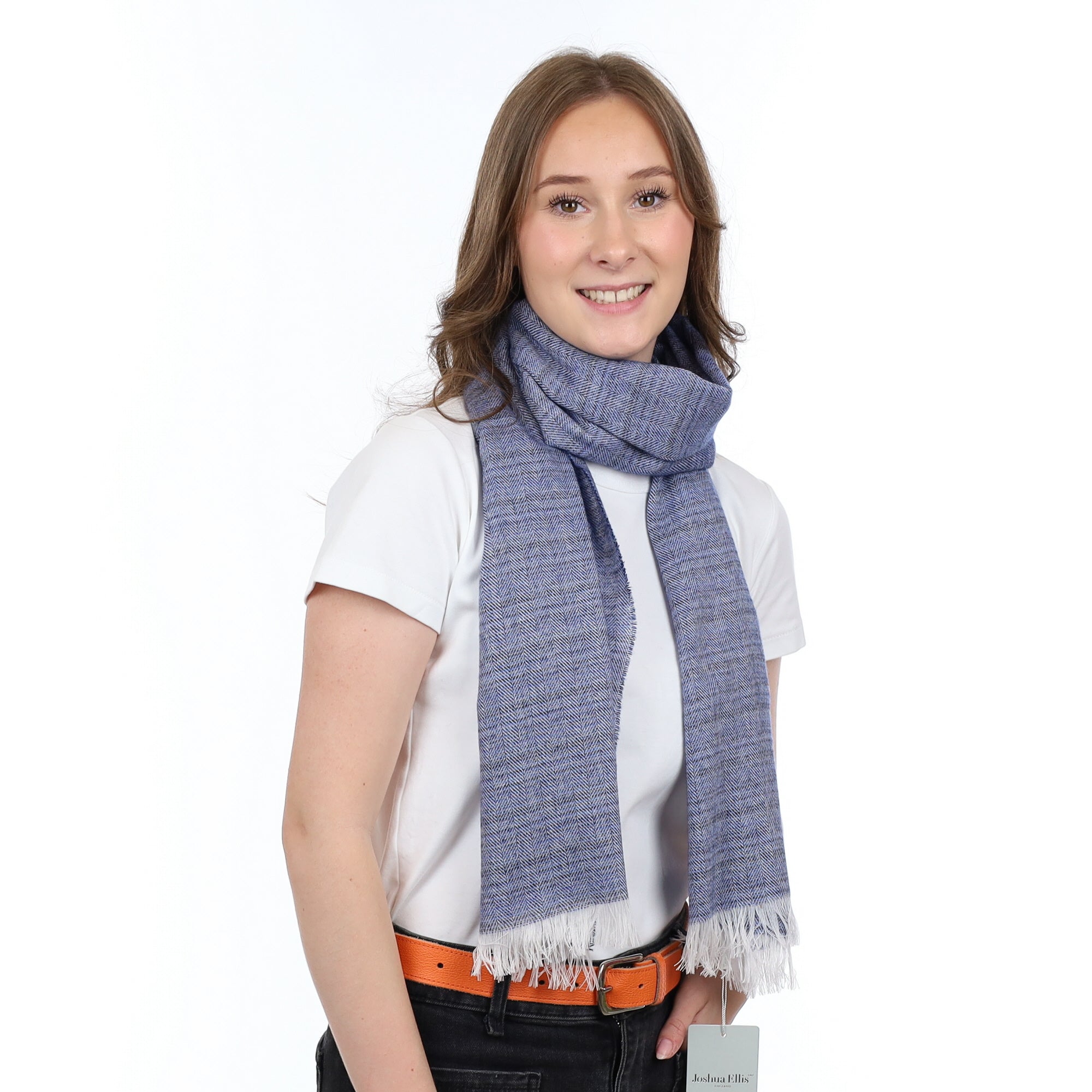 Brand New British Navy & Ivory Herringbone Luxury Woven Cashmere Mini Wrap