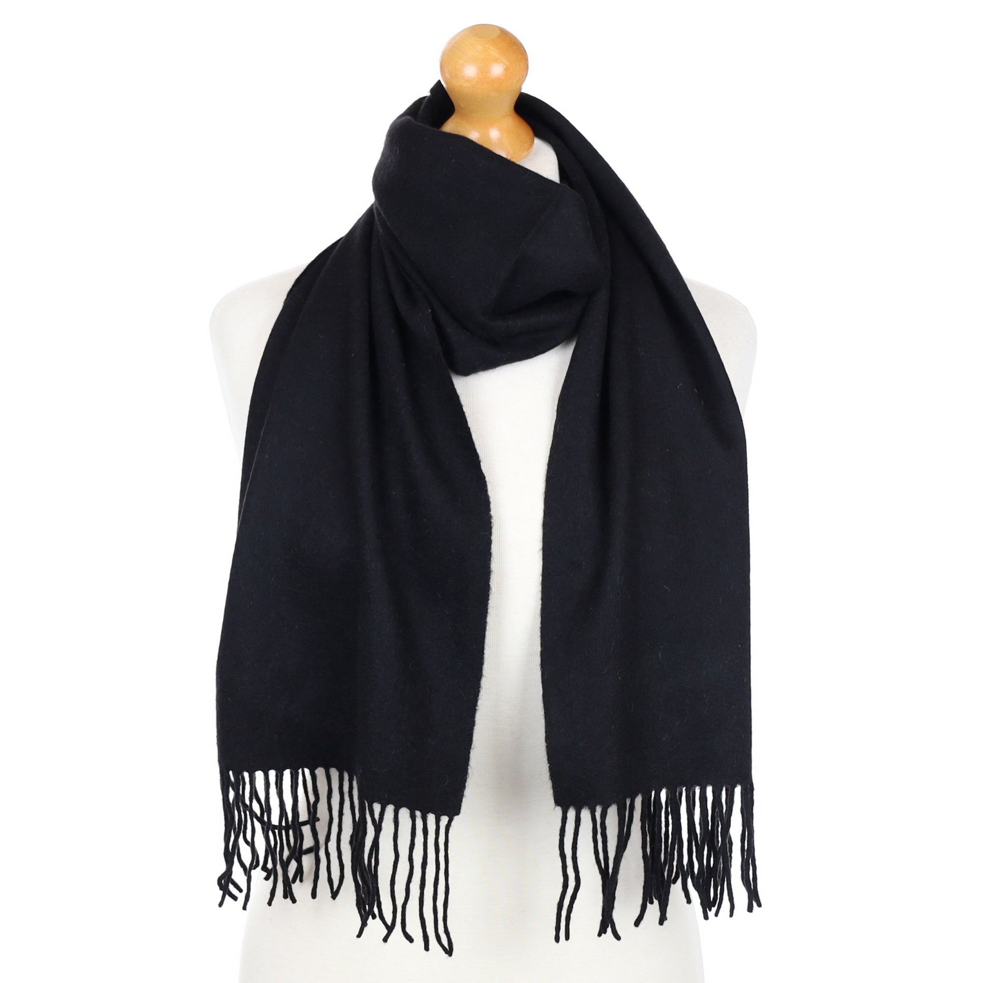 Navy Blue Fringed Cashmere Woven Scarf