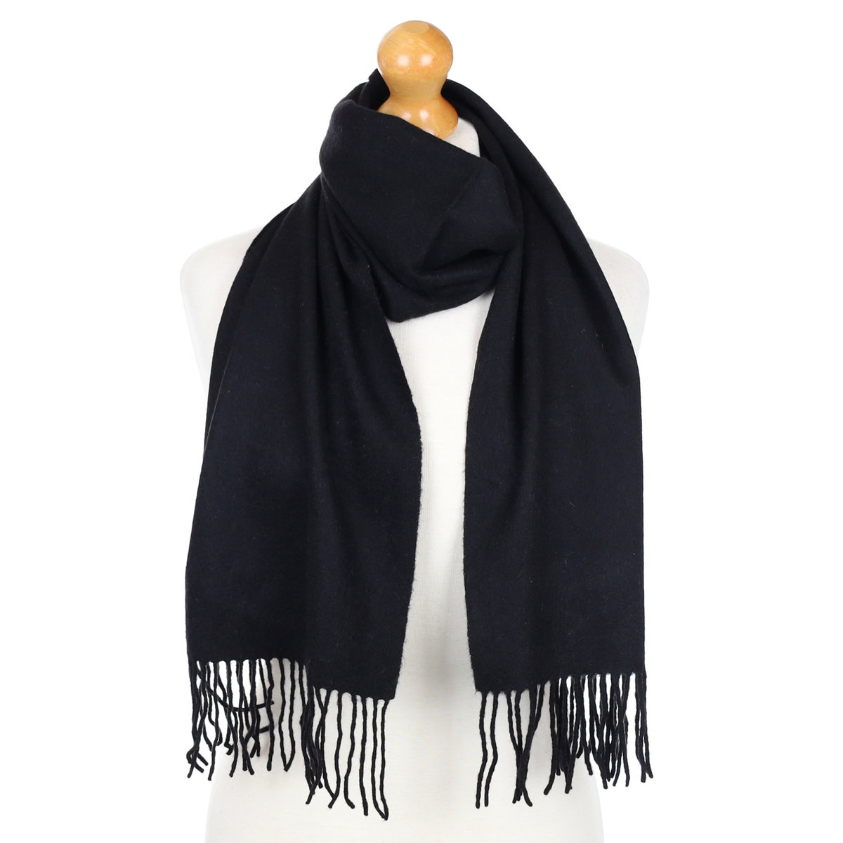 Navy Blue Fringed Cashmere Woven Scarf