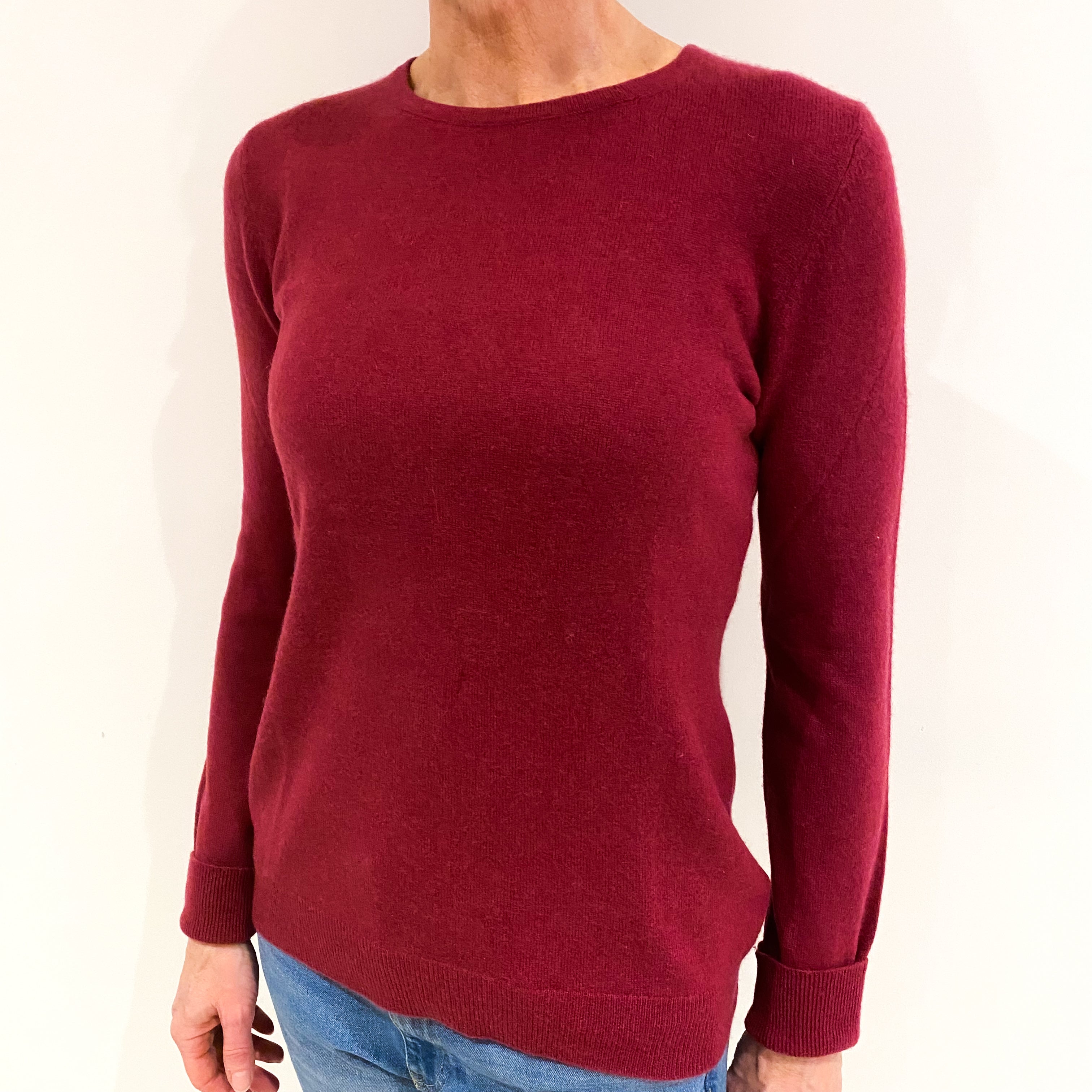 Cranberry Red Cashmere Crew Neck Jumper Small