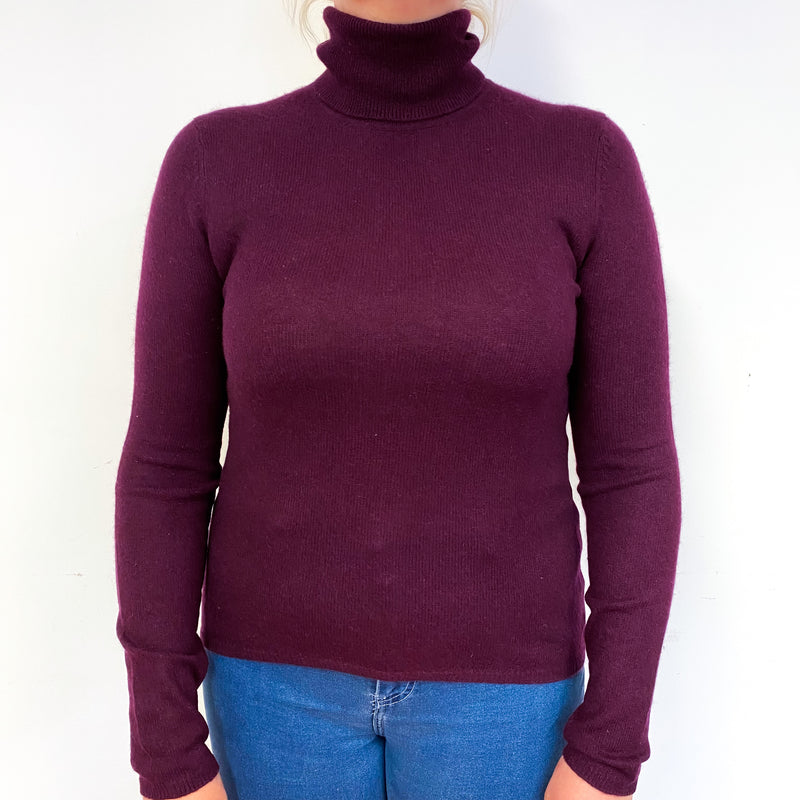 Aubergine Purple Cashmere Polo Neck Jumper Large
