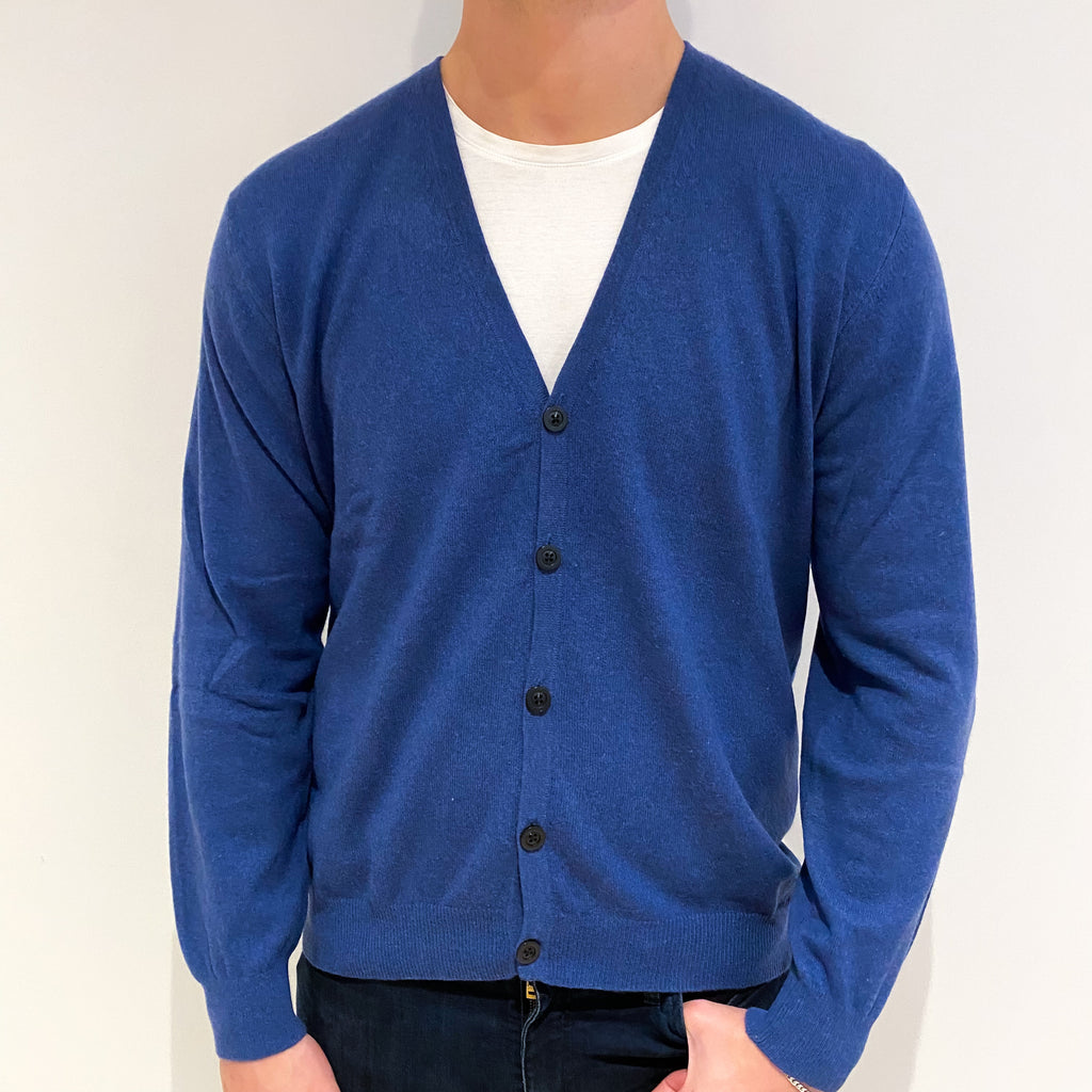 Men's Denim Blue Cashmere V Neck Cardigan XL