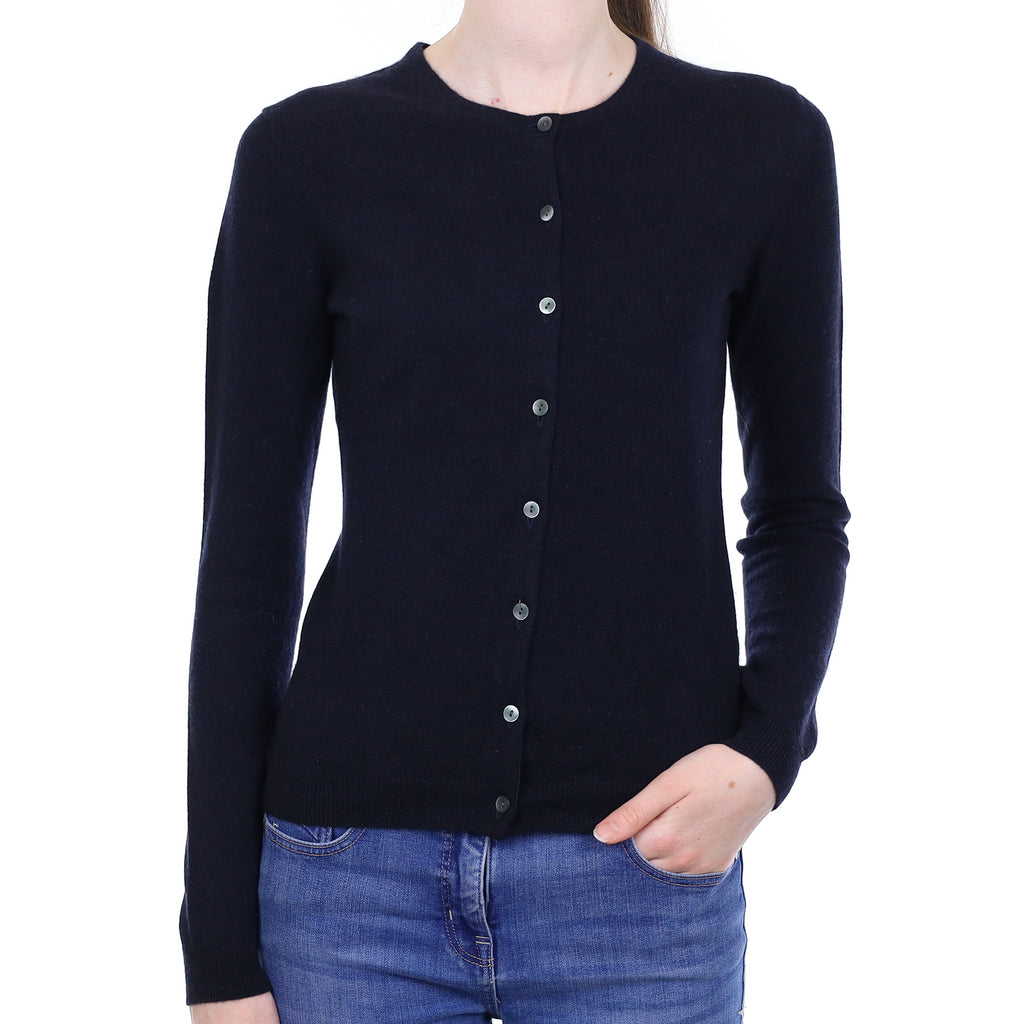 Dark Navy Cashmere Crew Neck Cardigan Extra Small