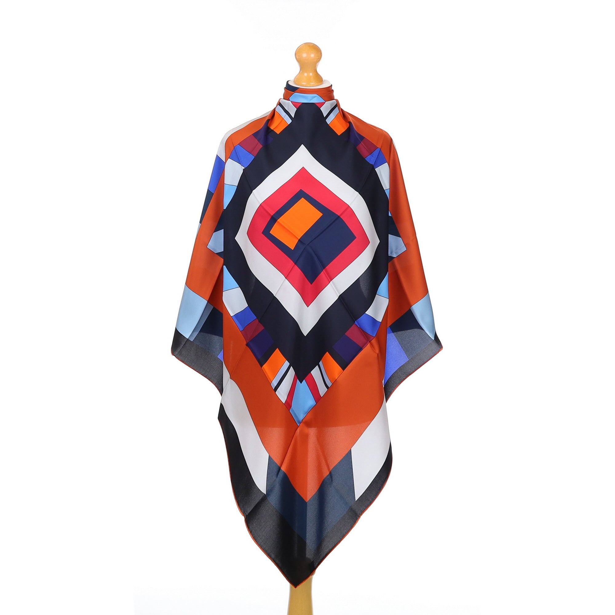 Brand New Italian Navy Geometric Silk Scarf