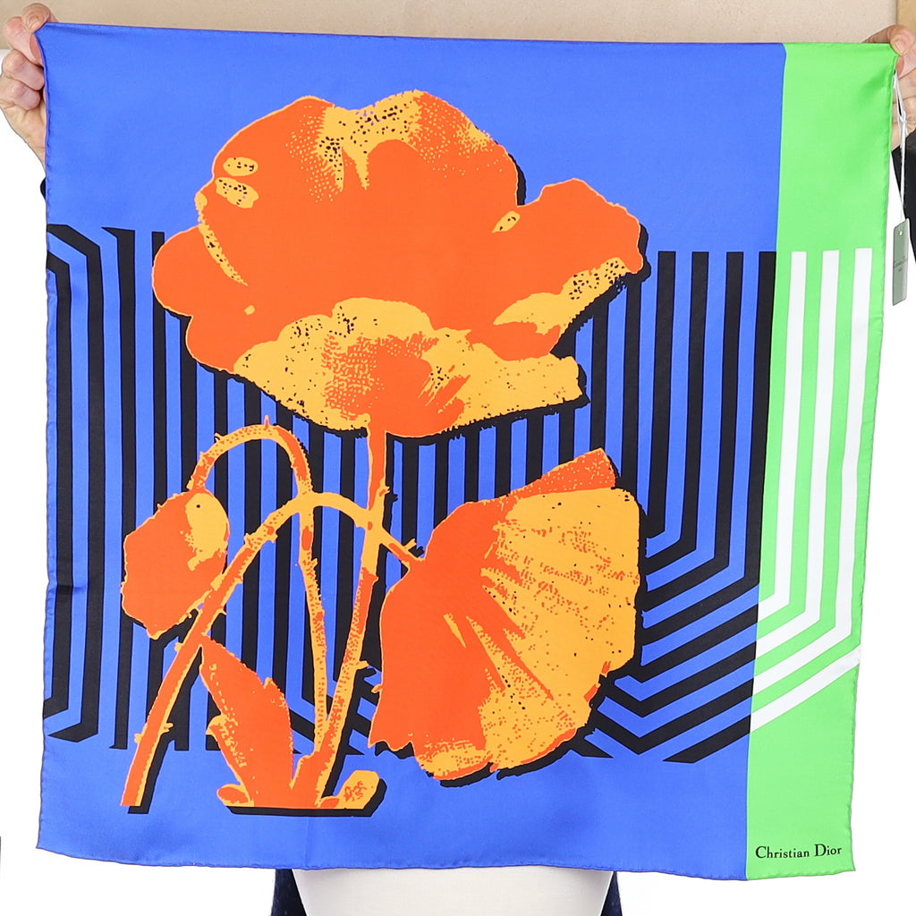 Brand New Christian Dior Blue and Orange Abstract  Silk Scarf
