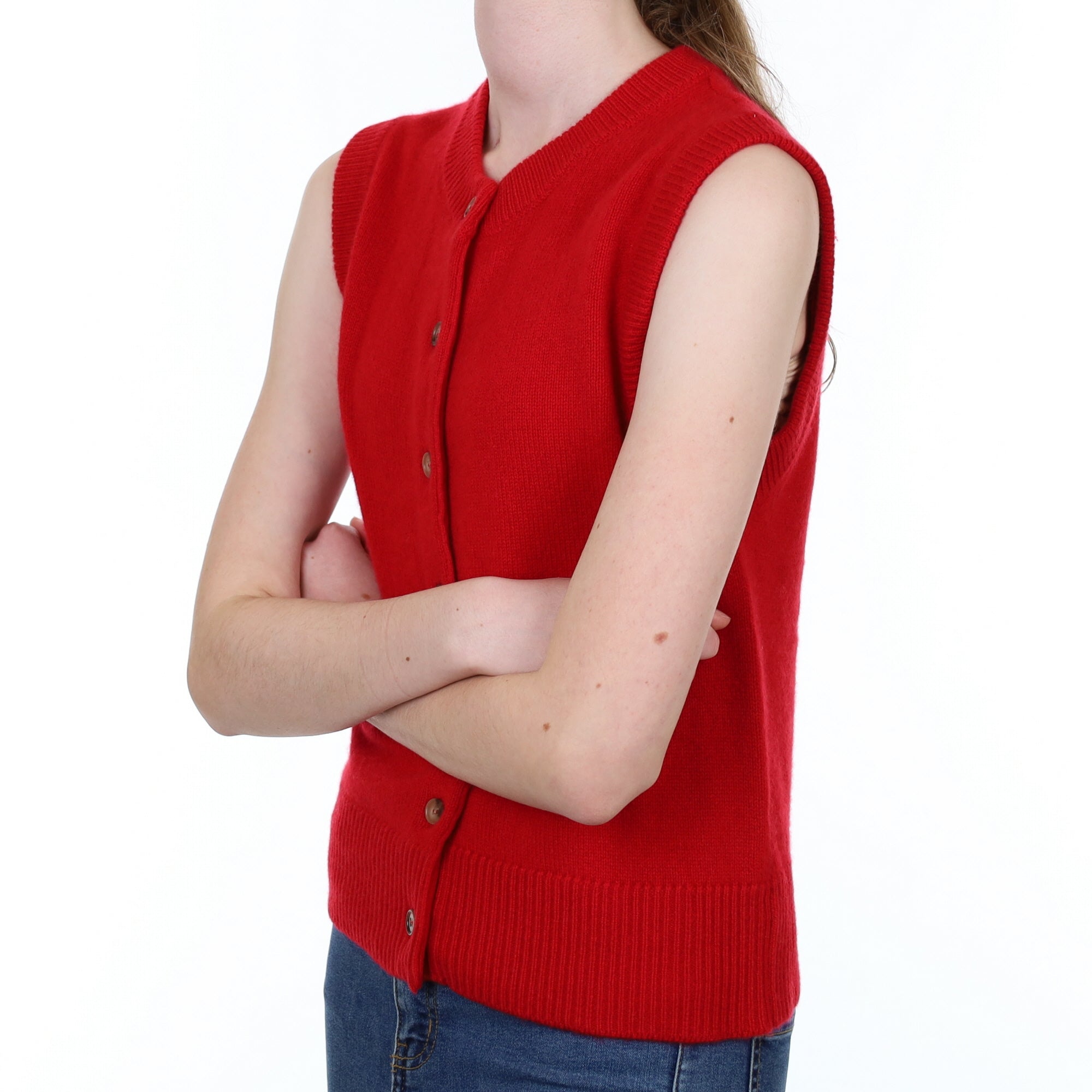Brand New Post Box Red Luxury Cashmere Crew Neck Waistcoat Extra Small UK 6-8