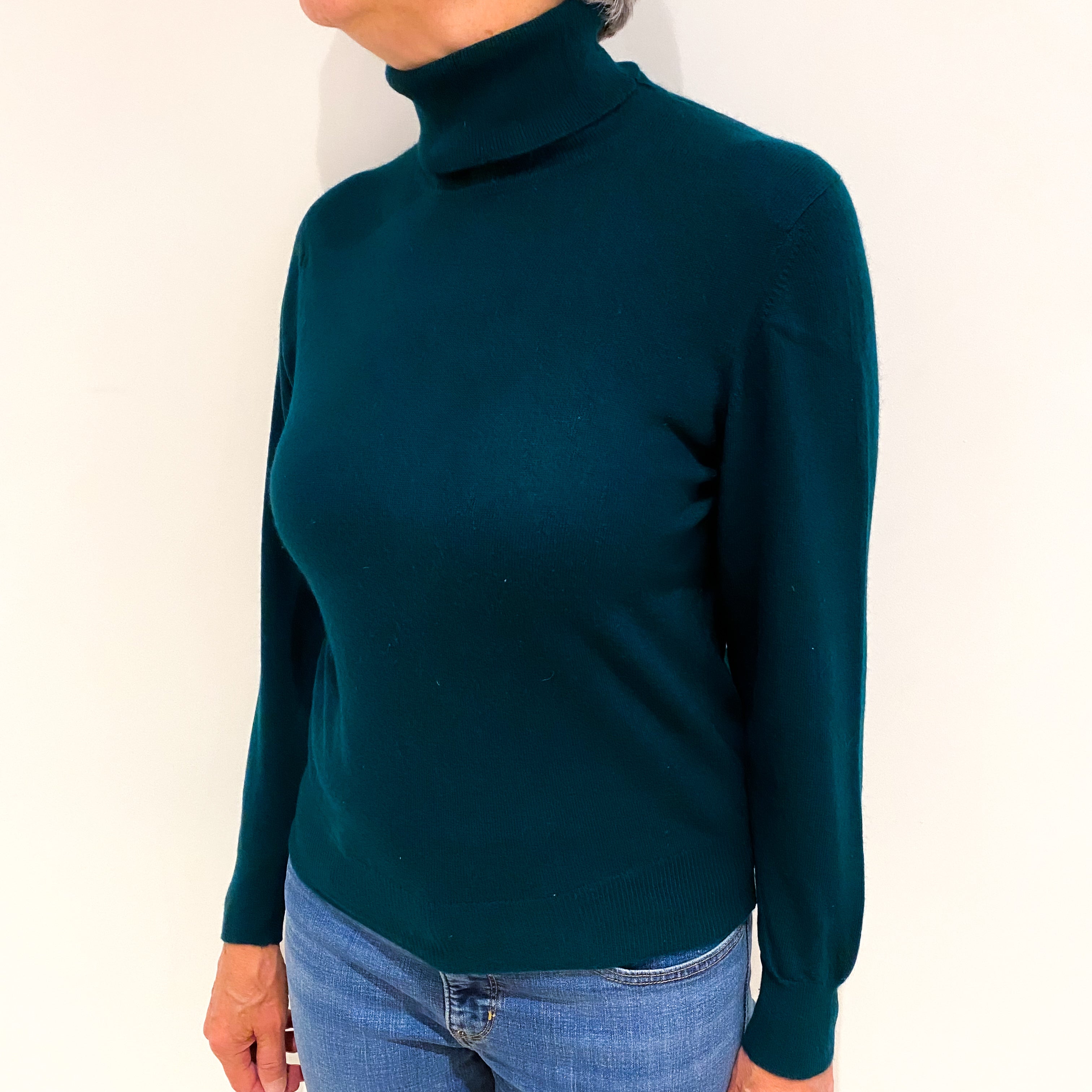 Bottle Green Cashmere Polo Neck Jumper Medium
