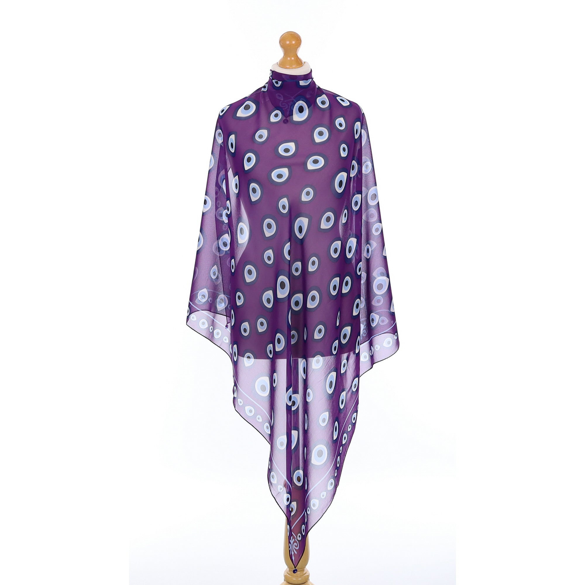 Purple Patterned Evil Eye Silk Scarf