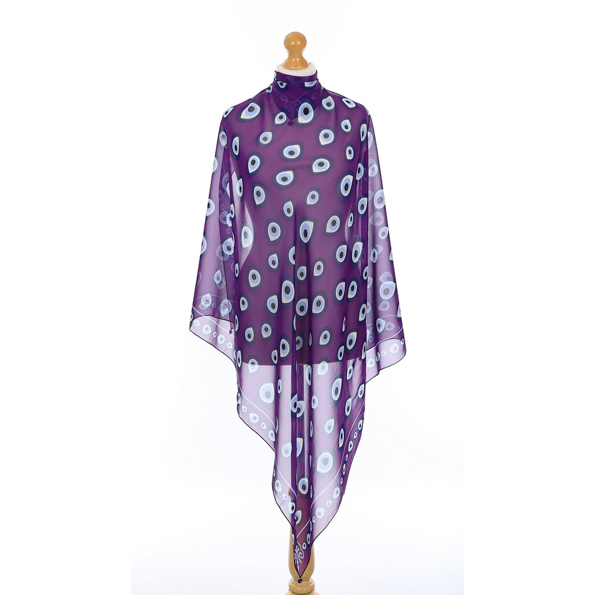Purple Patterned Evil Eye Silk Scarf