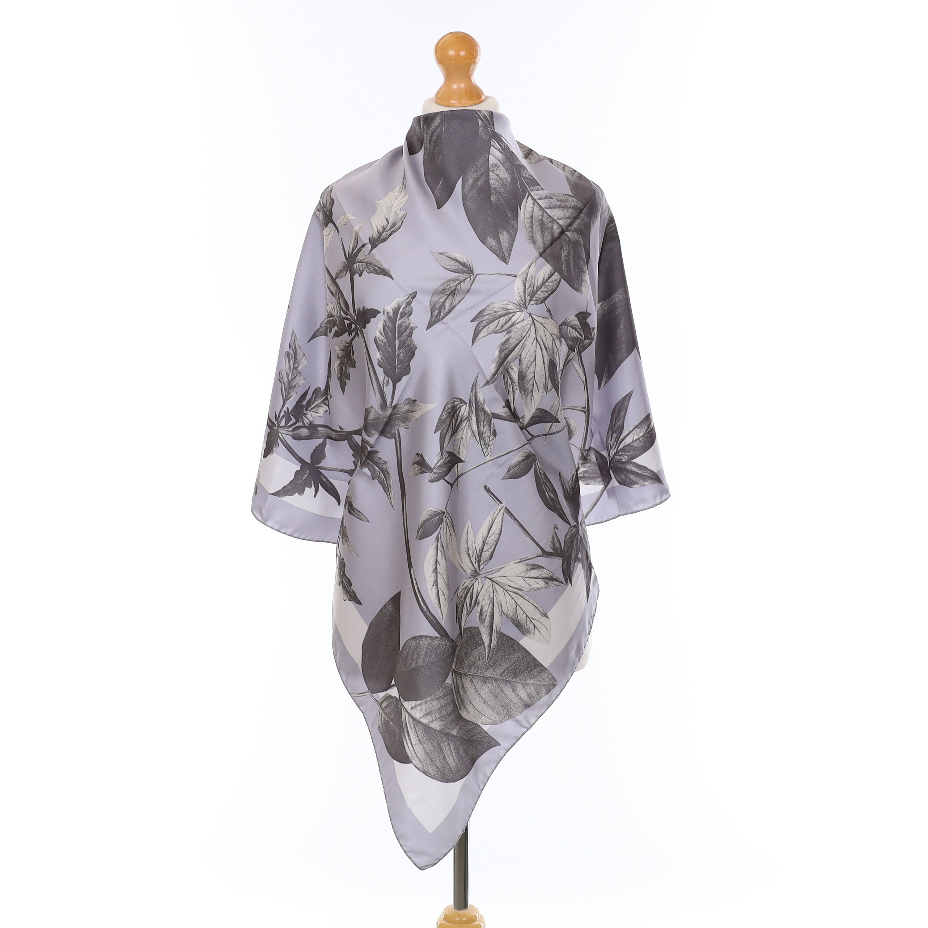 Grey Botanical Silk Scarf