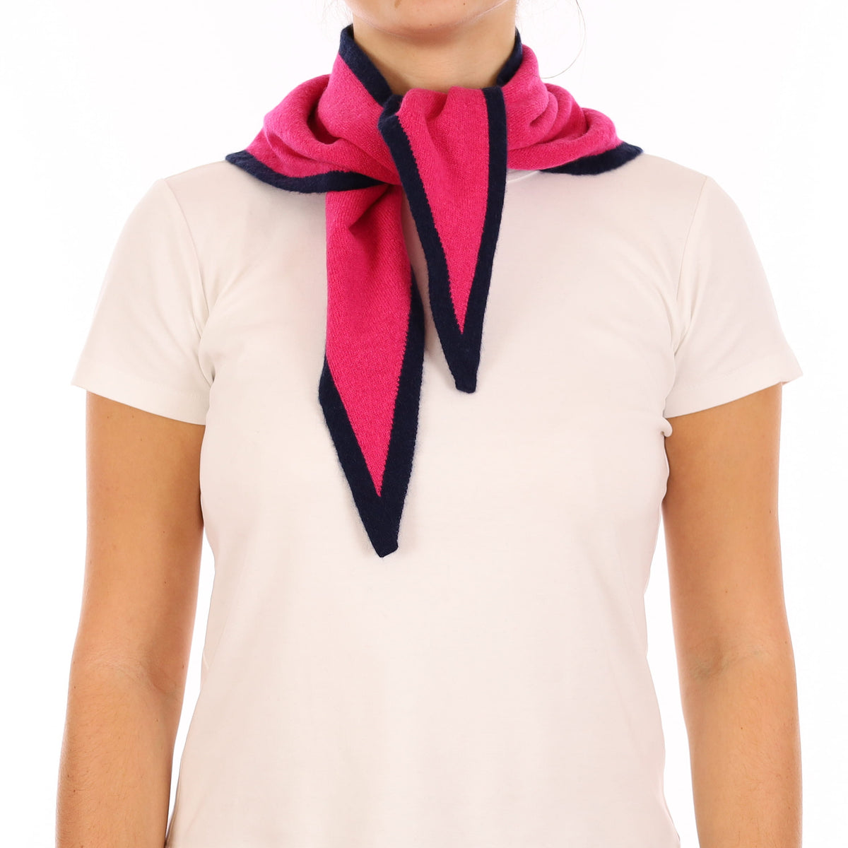 Brand New Hot Pink and Navy Recycled Cashmere Triangle Scarf