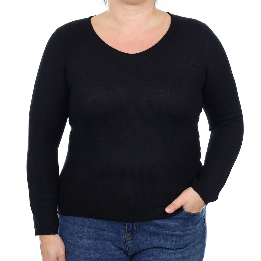 Black Cashmere V Neck Jumper Large