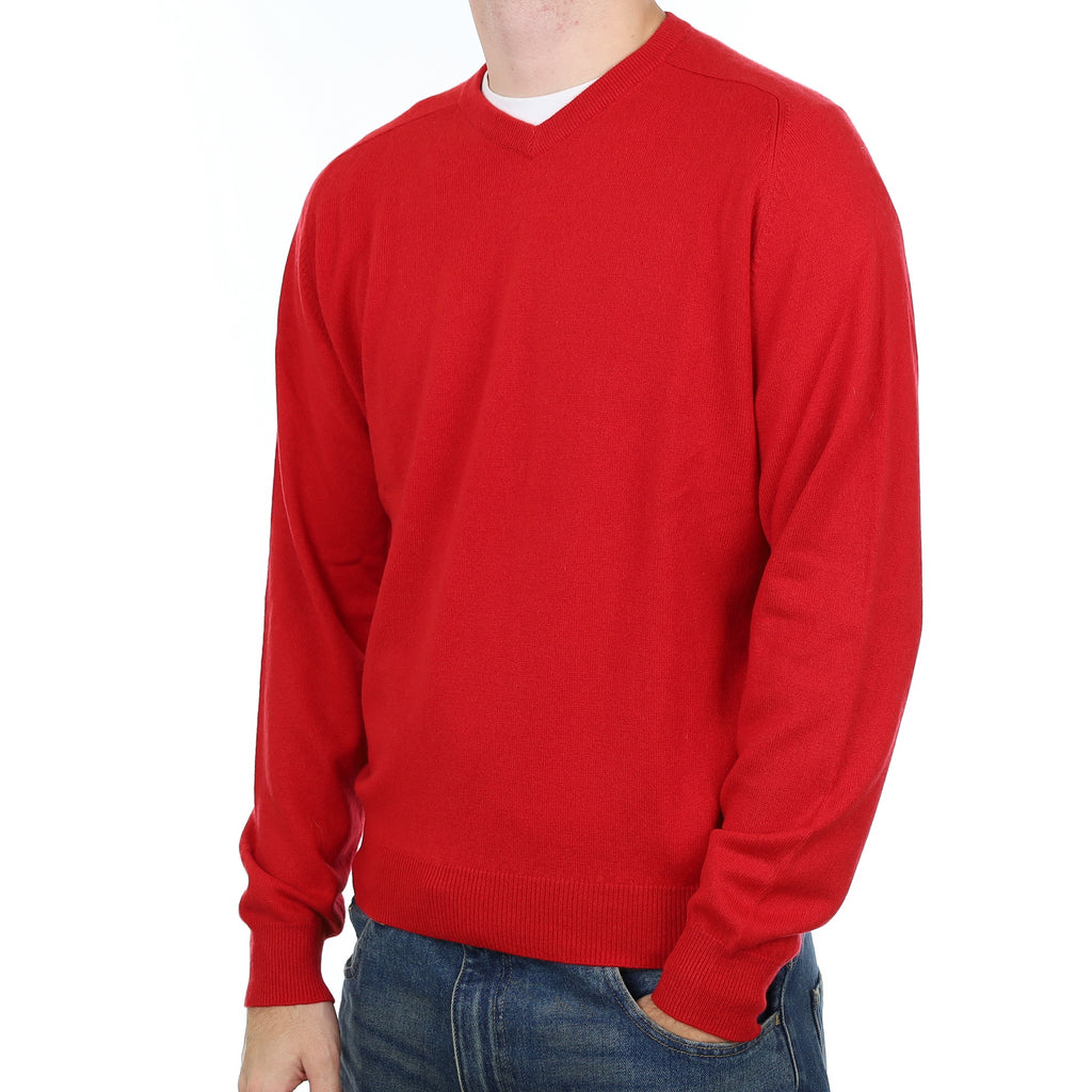 Men’s Scarlet Red Cashmere V Neck Jumper Large
