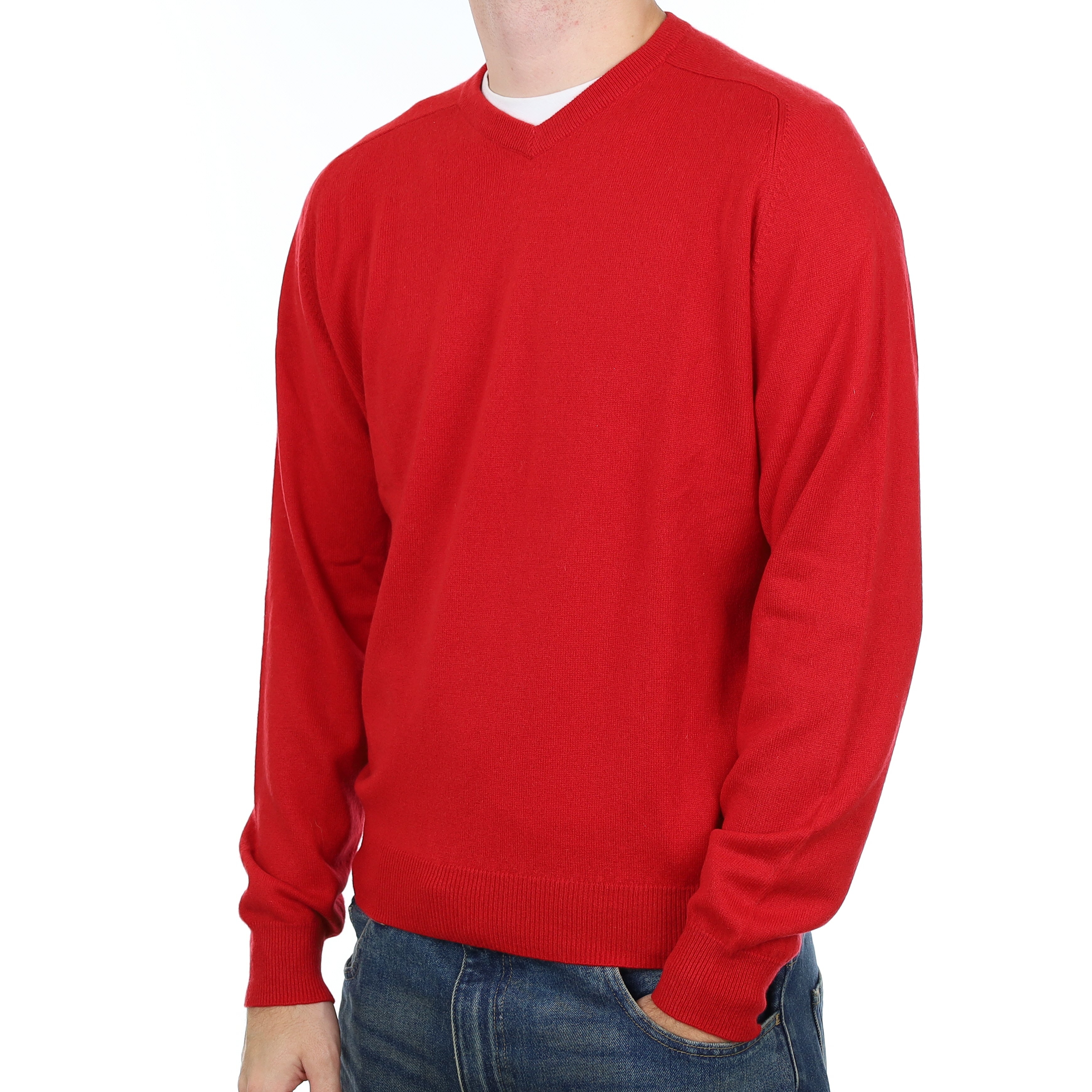 Men’s Scarlet Red Cashmere V Neck Jumper Large