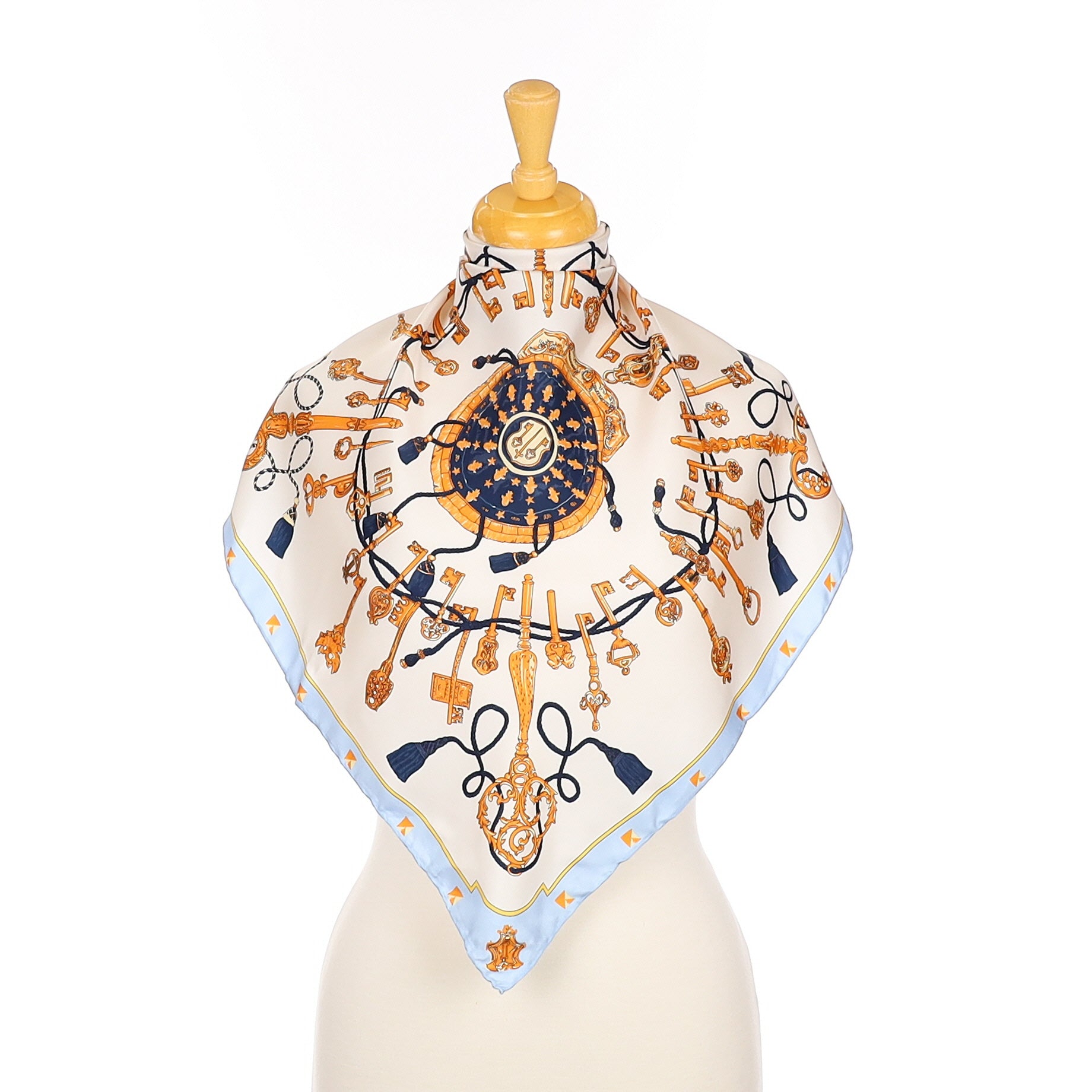 Classic Cream and Blue Small Silk Scarf
