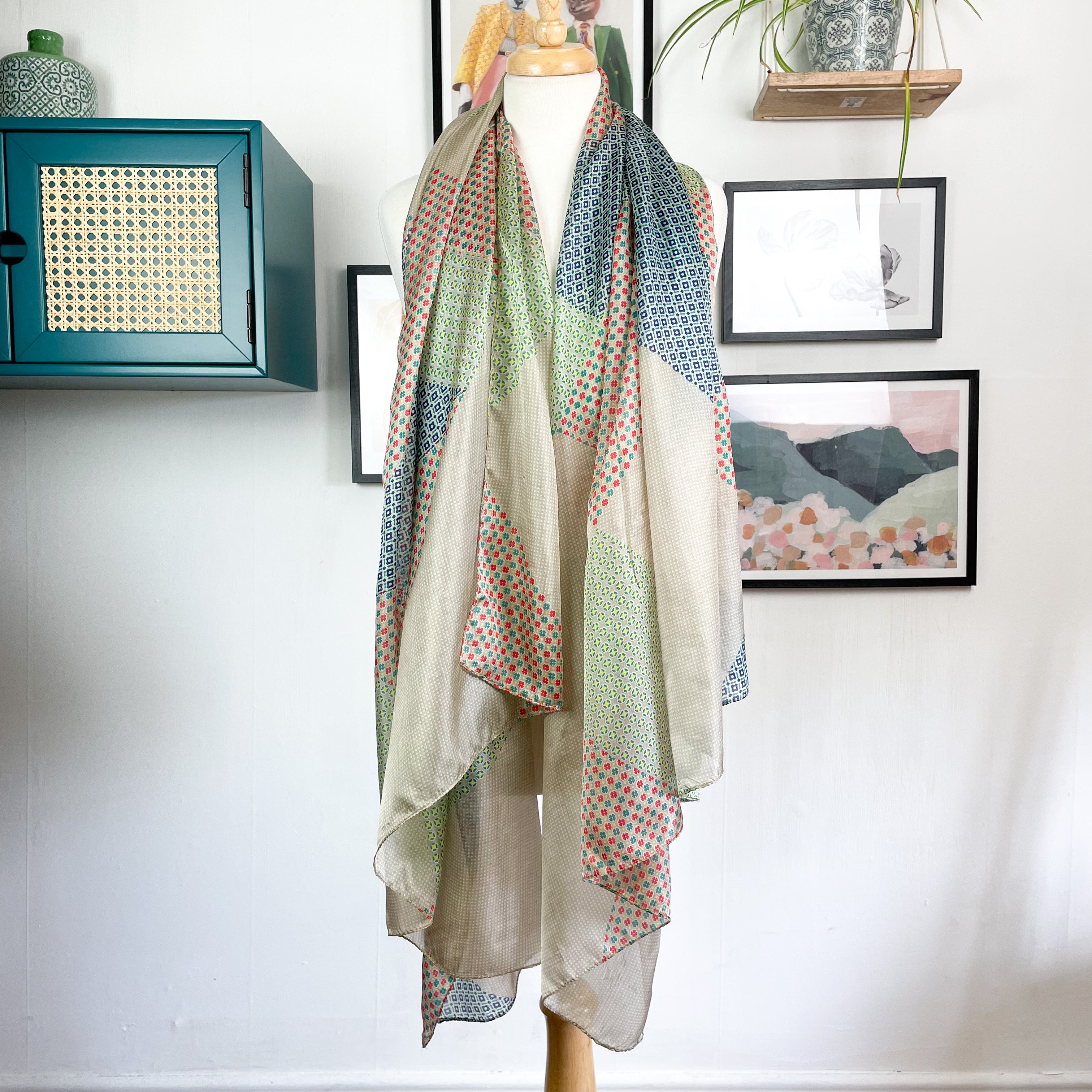Large Geometric Wrap Style Silk Scarf