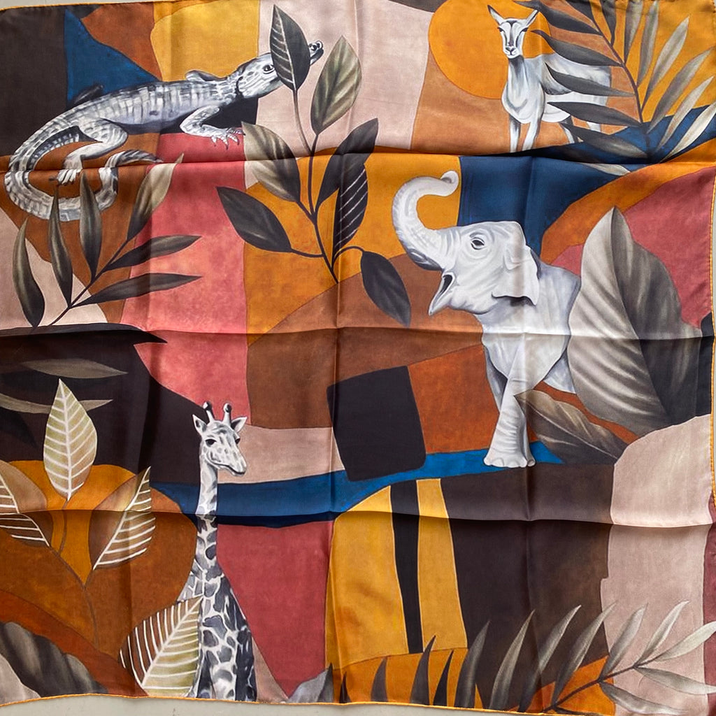 Double Faced Two Tone Safari Design Silk Scarf