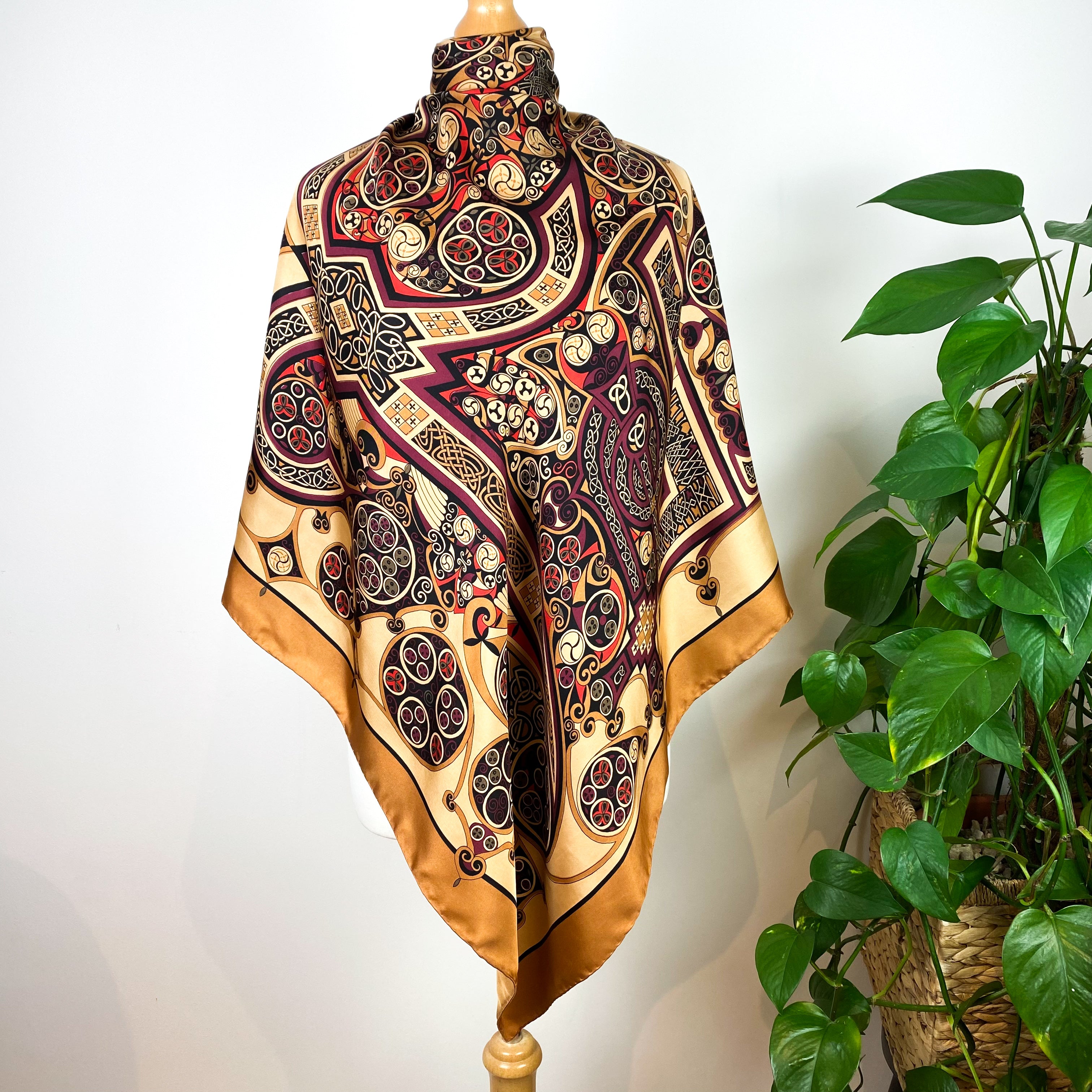 Past Times Gold Ornate Vintage Silk Scarf