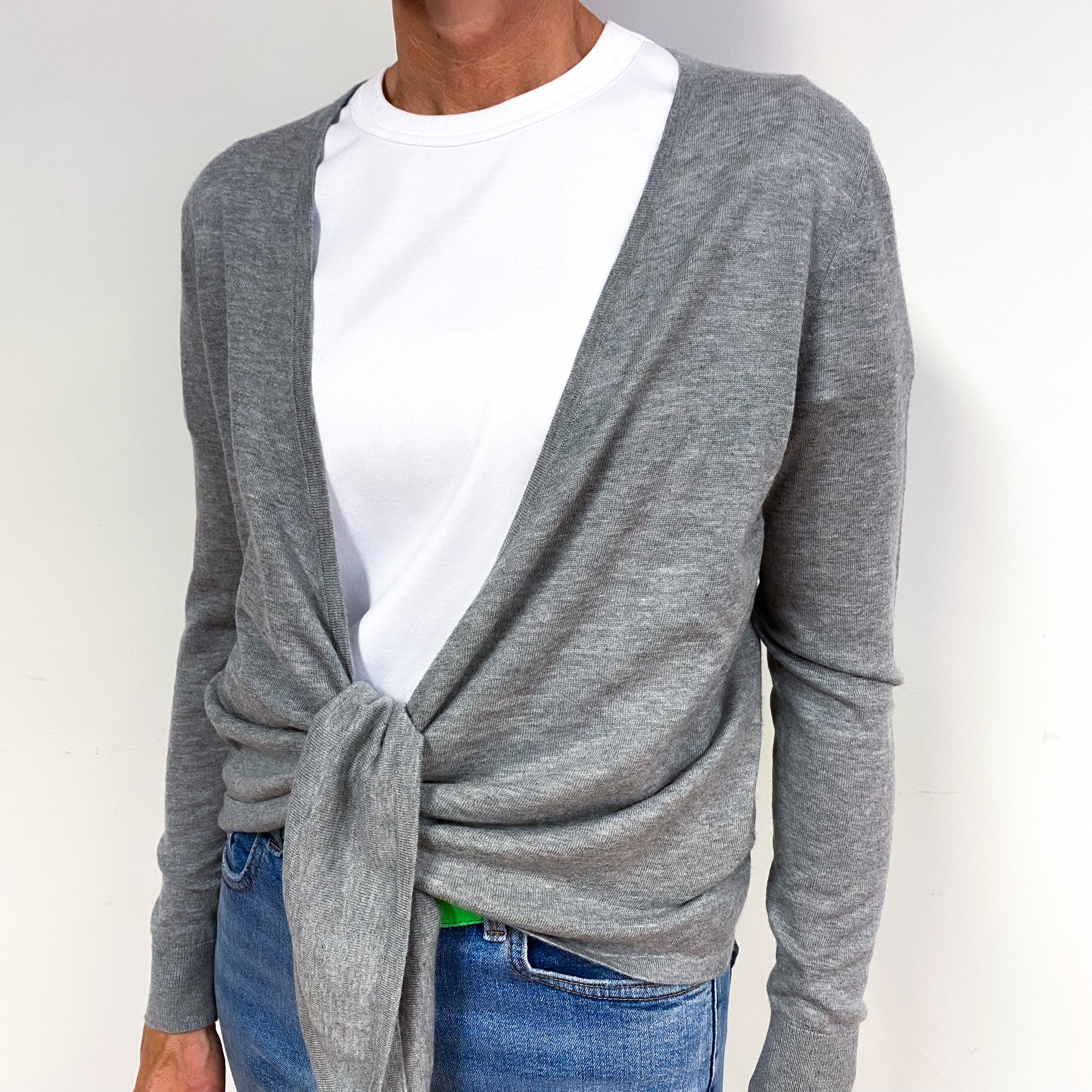 Smoke Grey Cashmere Tie Front Cardigan Medium
