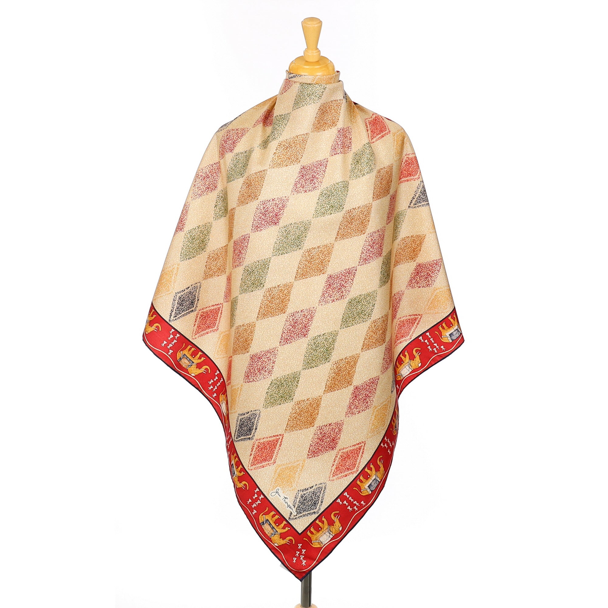 Immaculate Jim Thompson Diamond & Elephant Silk Scarf