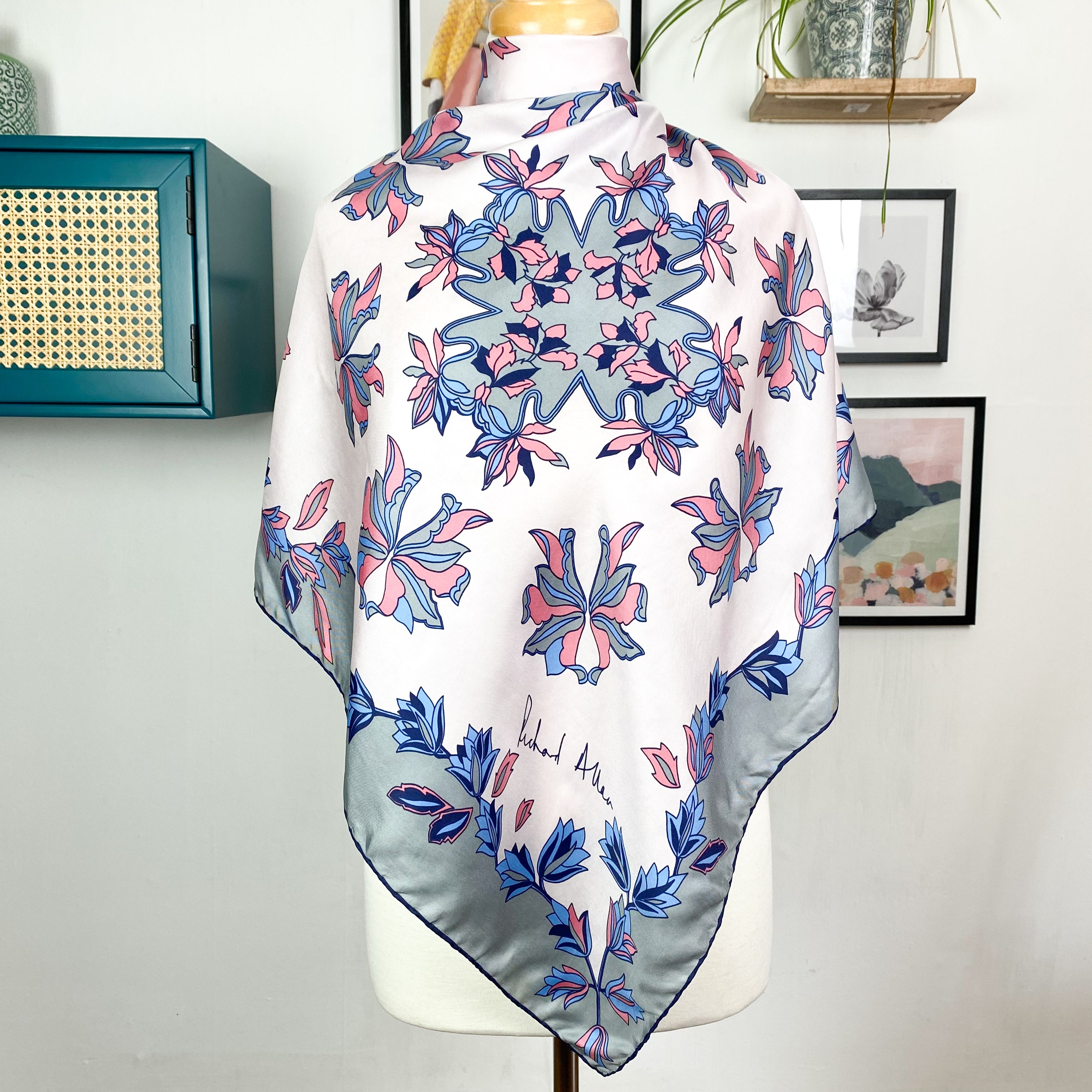 1970s Richard Allan Floral Vintage Silk Scarf