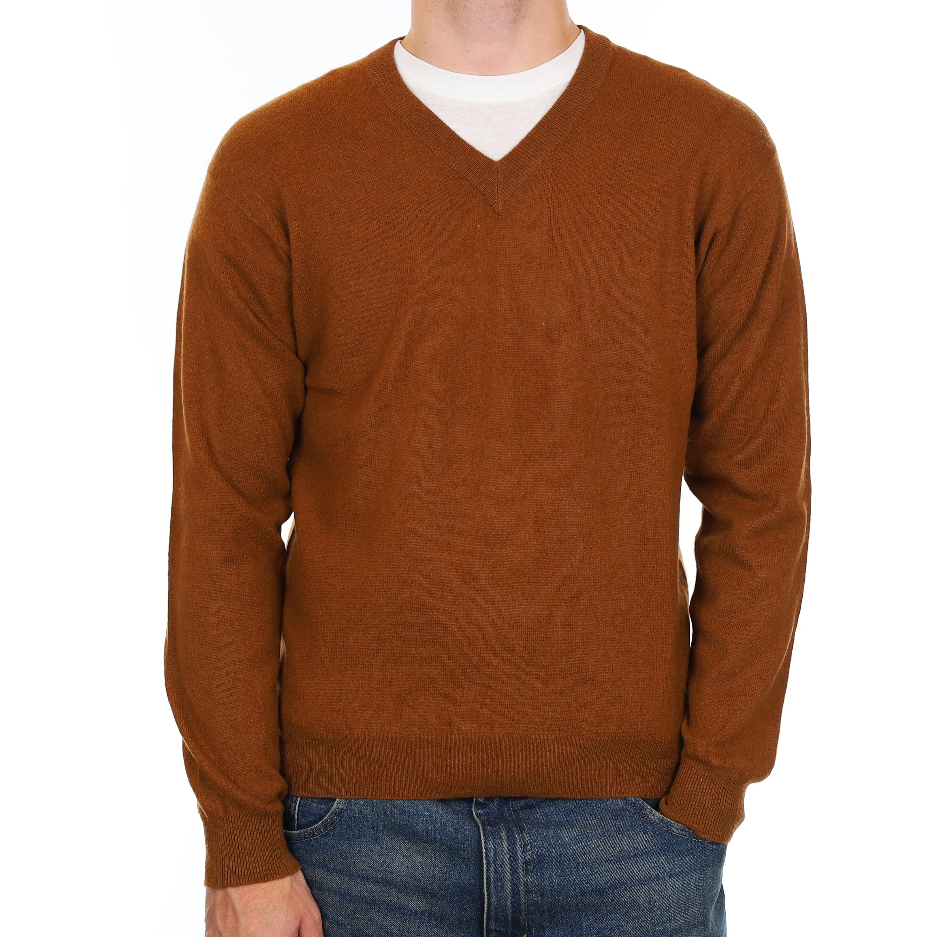Men’s Aquascutum Chestnut Brown Cashmere V Neck Jumper Medium