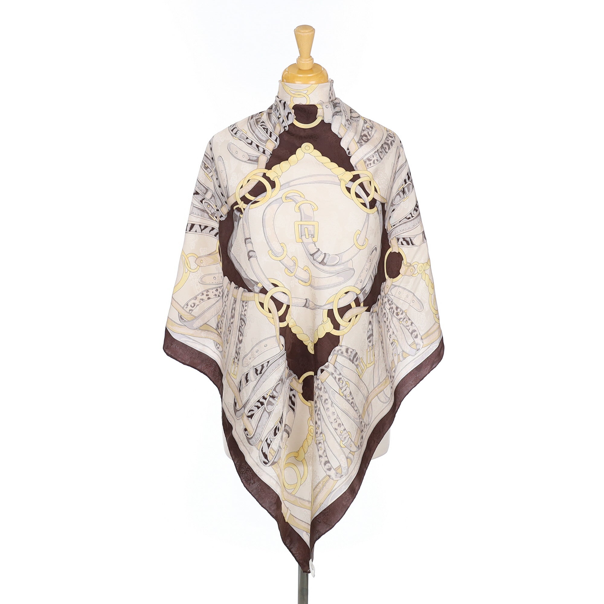 Buckle and Belt Design Brown Vintage Silk Scarf