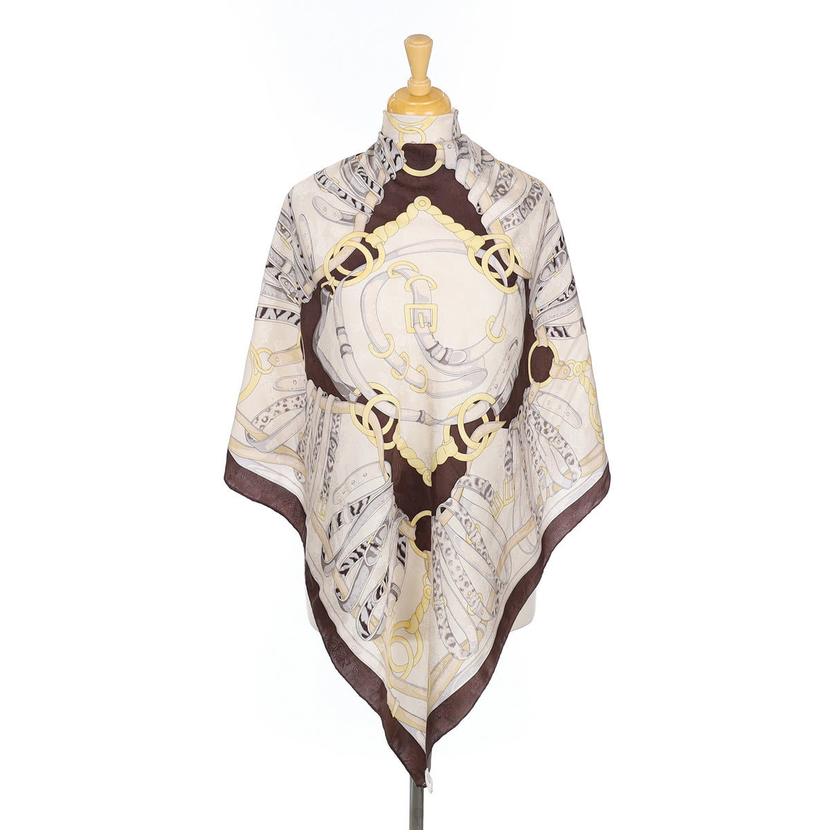 Buckle and Belt Design Brown Vintage Silk Scarf
