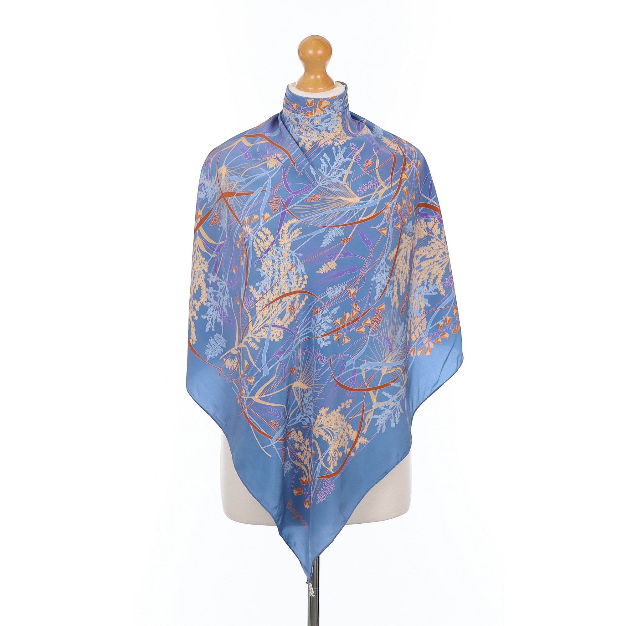 Bayon Blue Botanical Vintage Silk Scarf