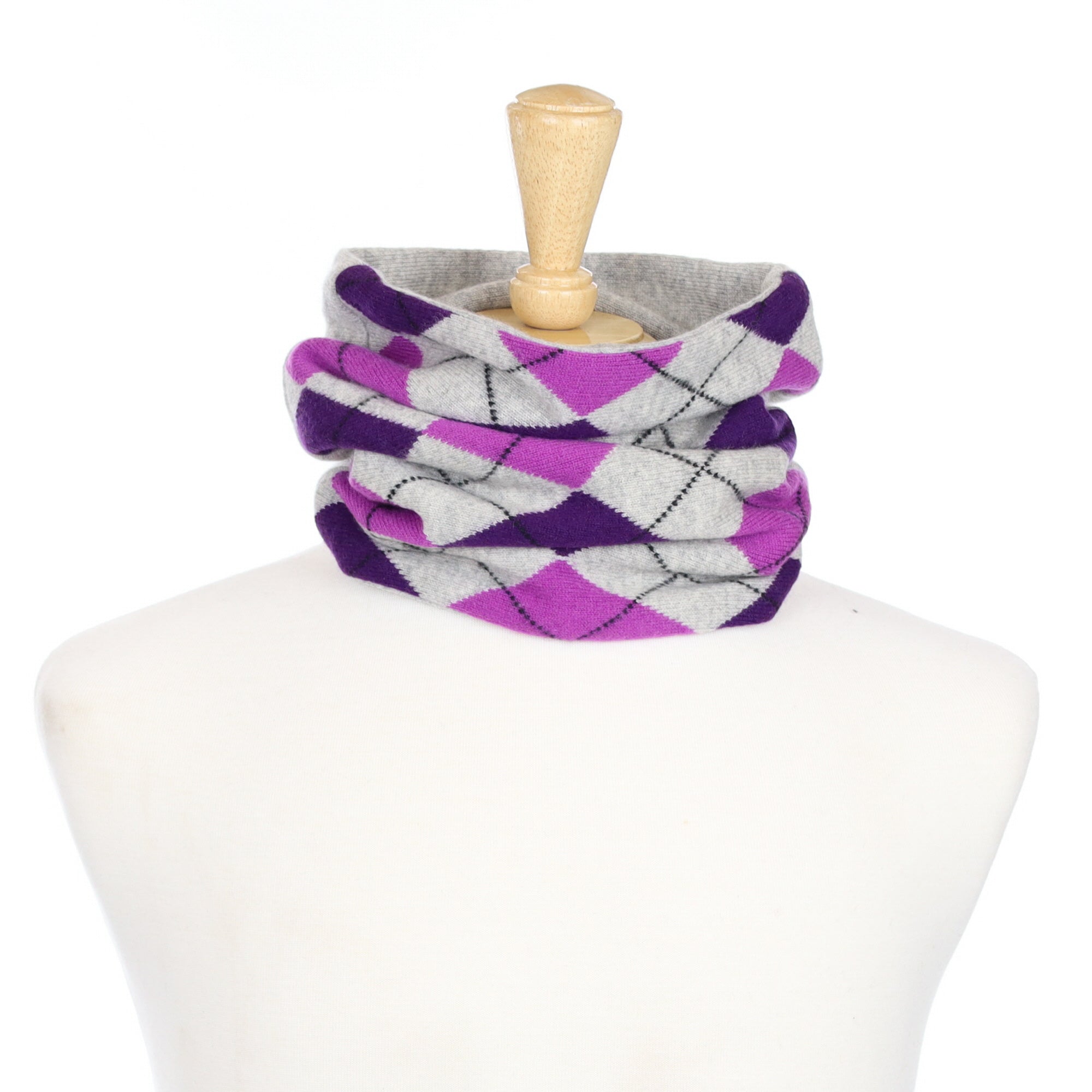 Grey and Purple Diamond Luxury Double Layered Snood