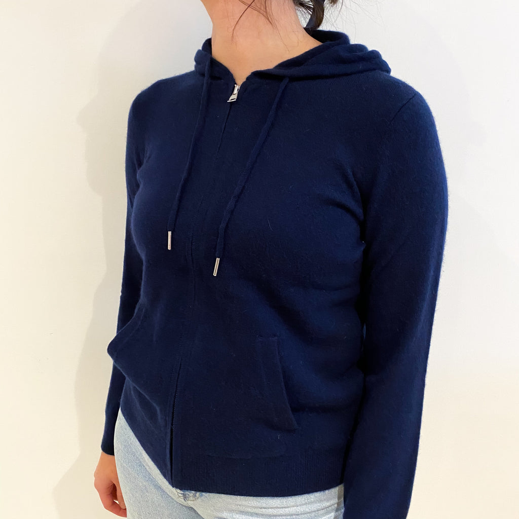 Navy Blue Cashmere Zip Up Hoodie With Pockets Small