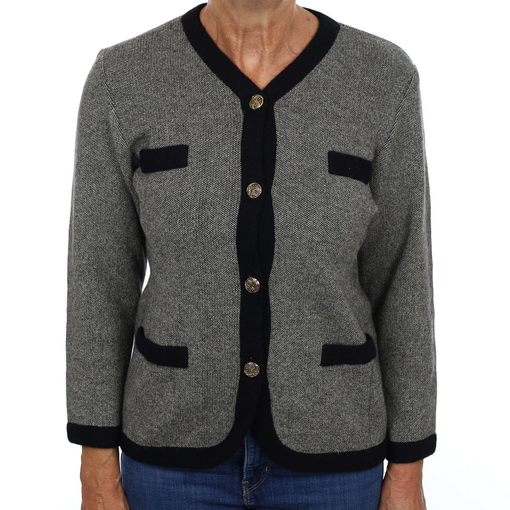 Black Beige Marl Cashmere V Neck Jacket Medium