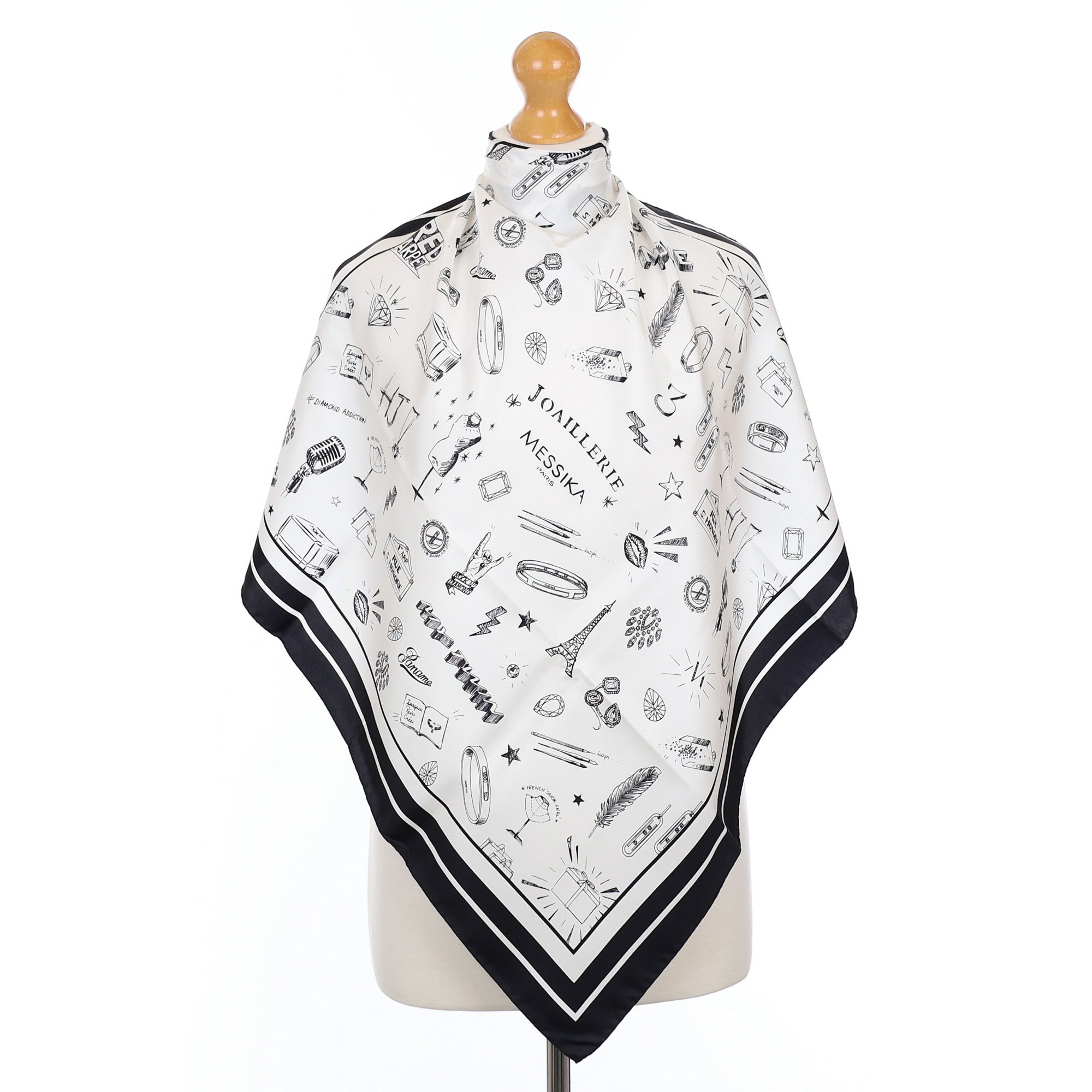 Brand New Boxed Messika Black and White Silk Scarf