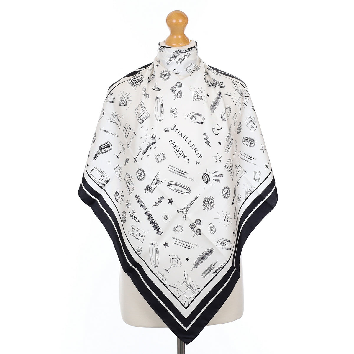 Brand New Boxed Messika Black and White Silk Scarf