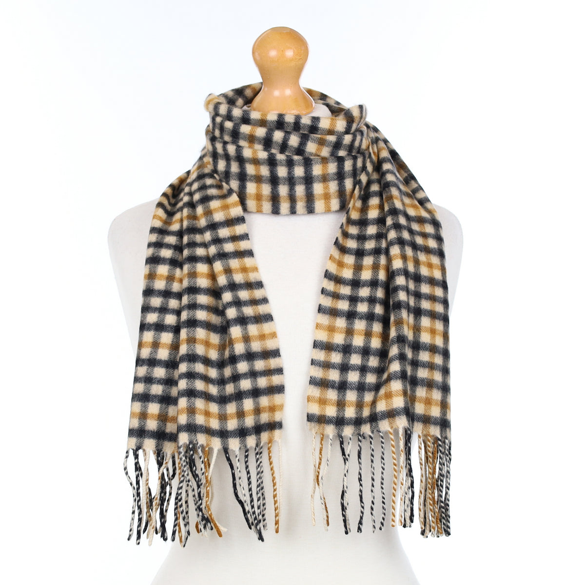 Daks Butterscotch Checked Cashmere Woven Scarf