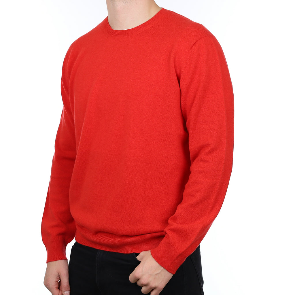 Men’s Brand New Scottish Vermillion Red Cashmere Crew Neck Jumper XXL