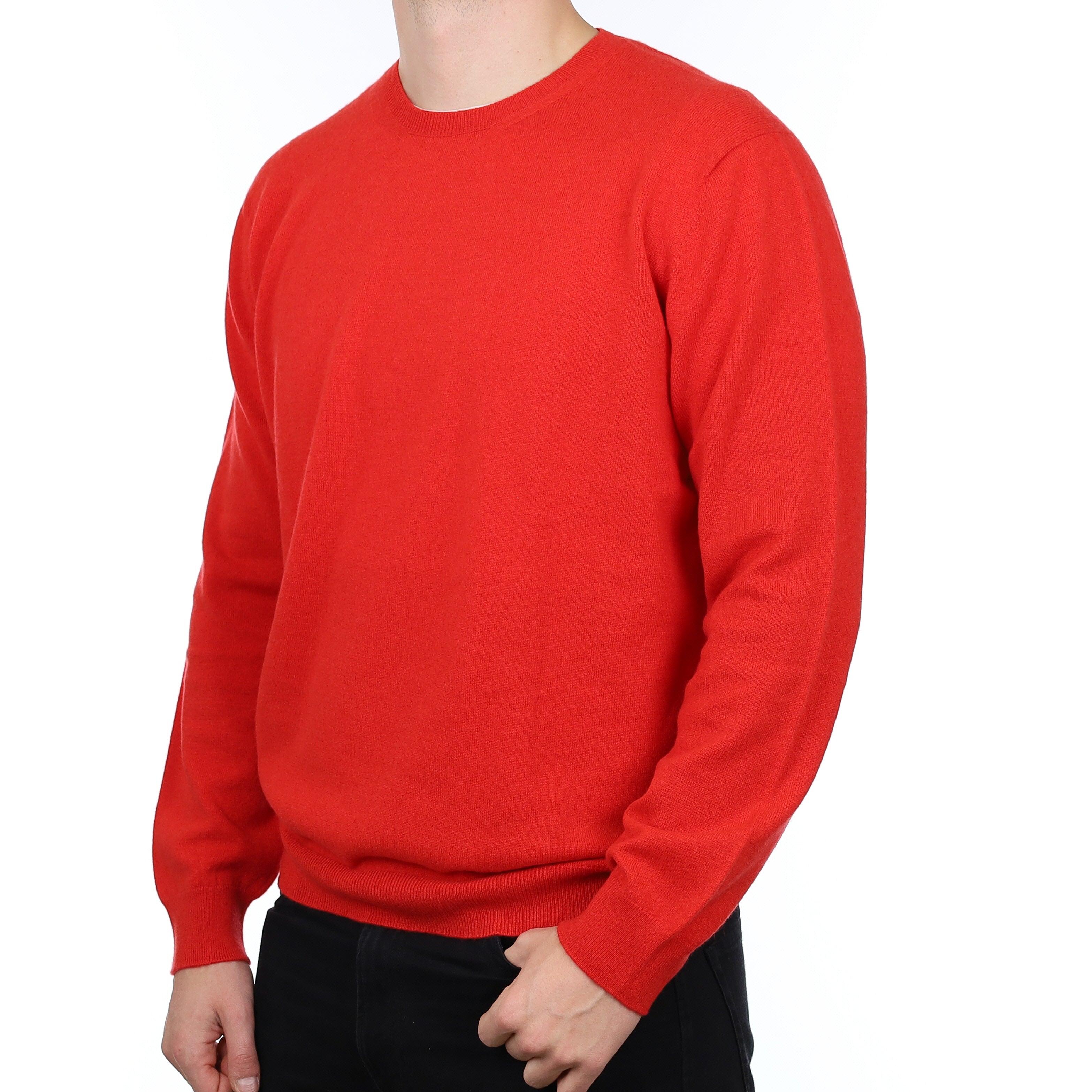 Men’s Brand New Scottish Vermillion Red Cashmere Crew Neck Jumper XXL